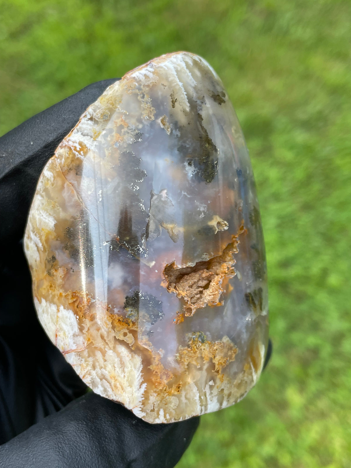StoneBorn Creations Hand-Polished Plume Agate Freeform Display Stone