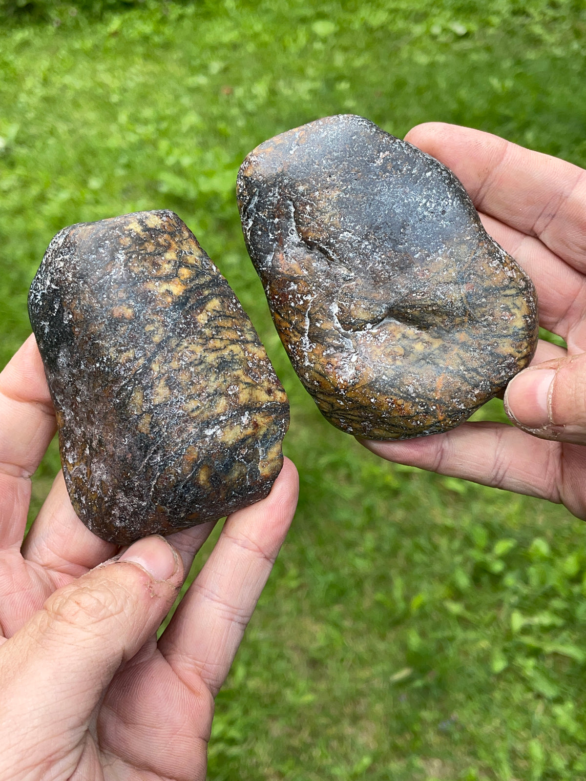 StoneBorn Creations – Hand-Polished Dark Green & Black Dendritic Mystery Stone | Natural Matching Pair