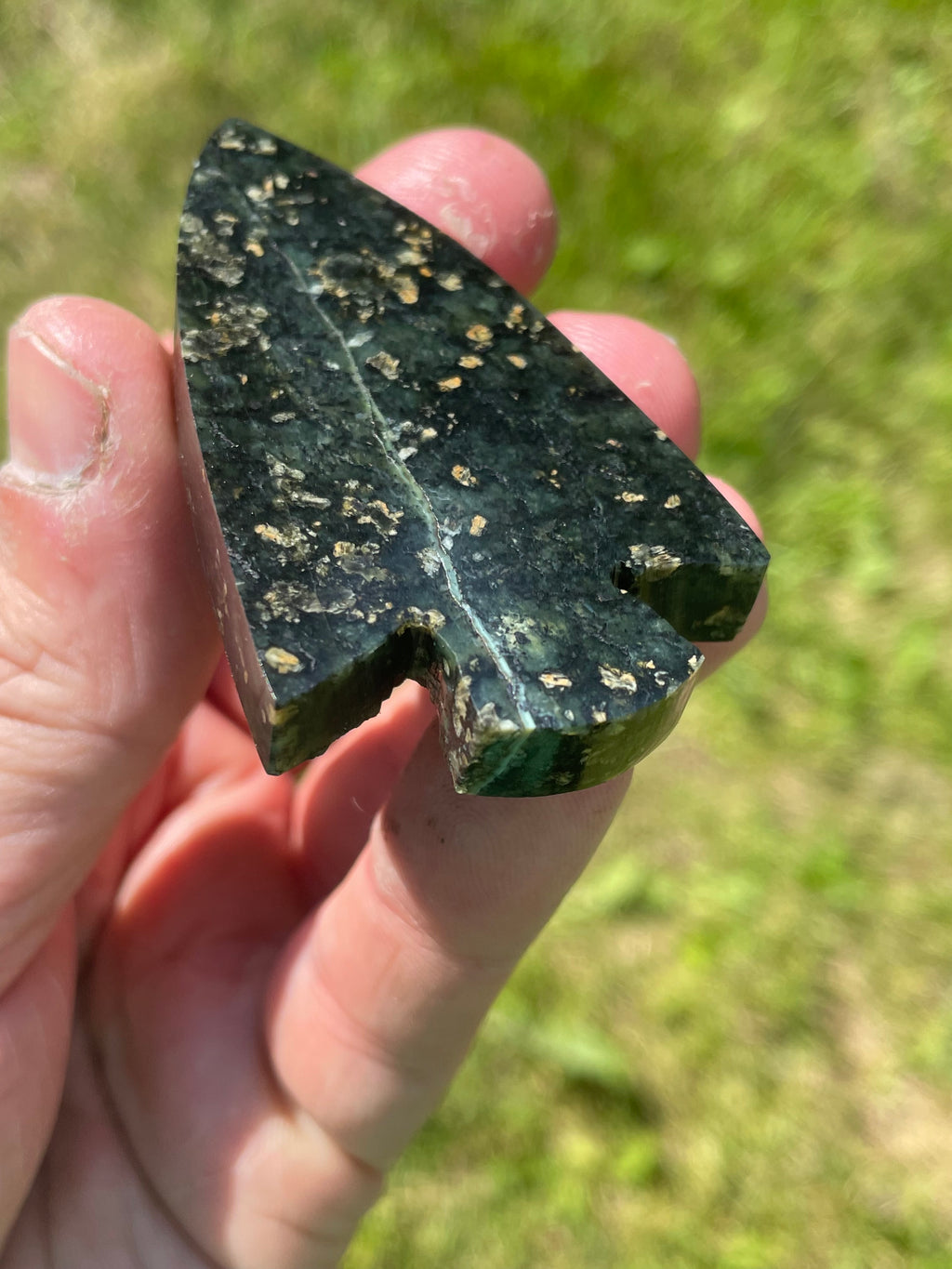 StoneBorn Creations Hand-Polished Serpentine Arrowhead Freeform with Golden Mineral Flecks and Natural Veining