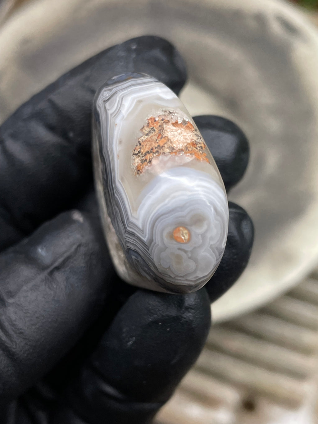 StoneBorn Creations Hand-Polished Banded Agate Freeform Display Stone | Natural Fortification Lines & Raw Crystal Texture