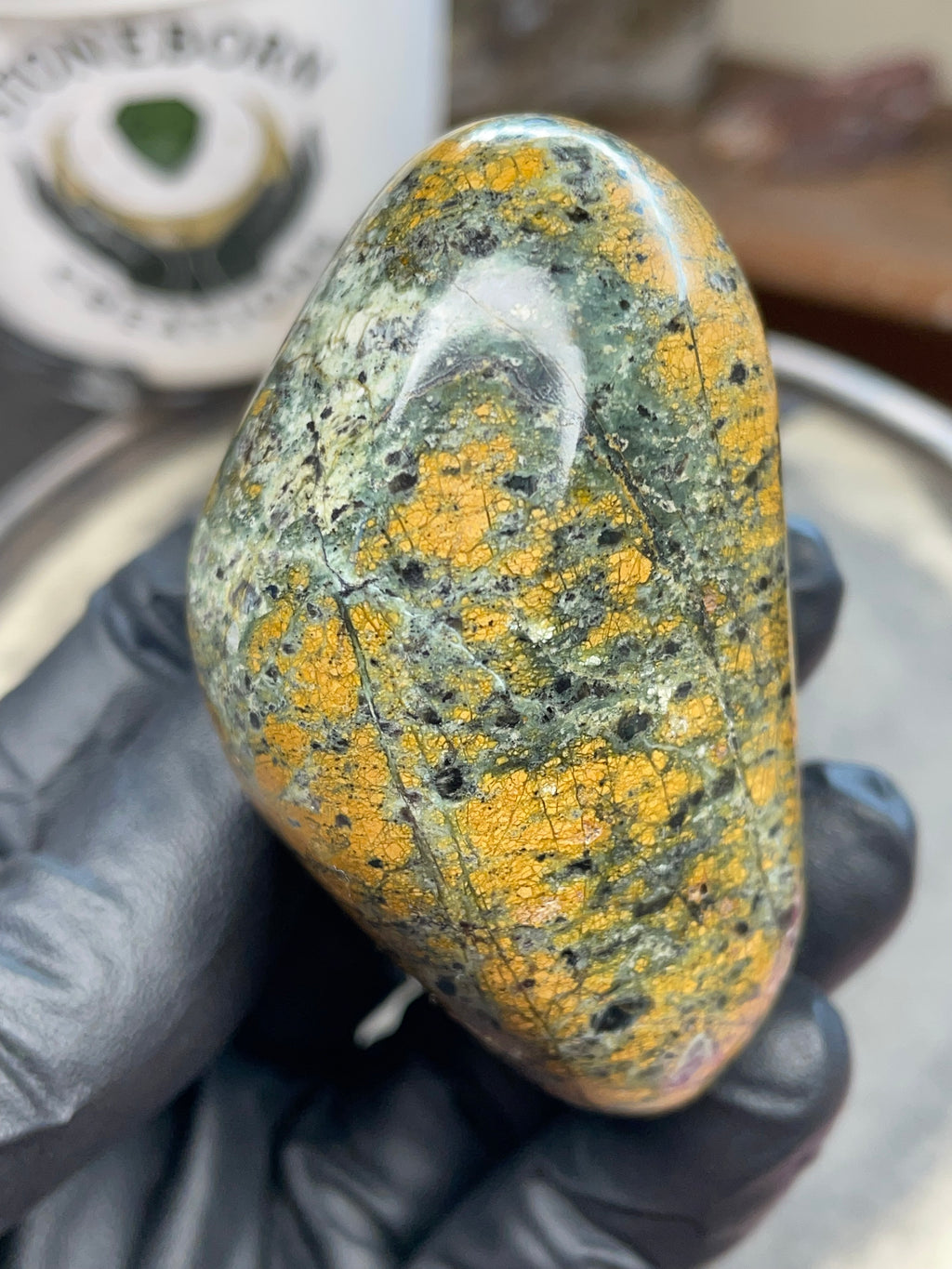 StoneBorn Creations – Hand Polished Vermont Greenstone with Golden Matrix & Quartz Veins