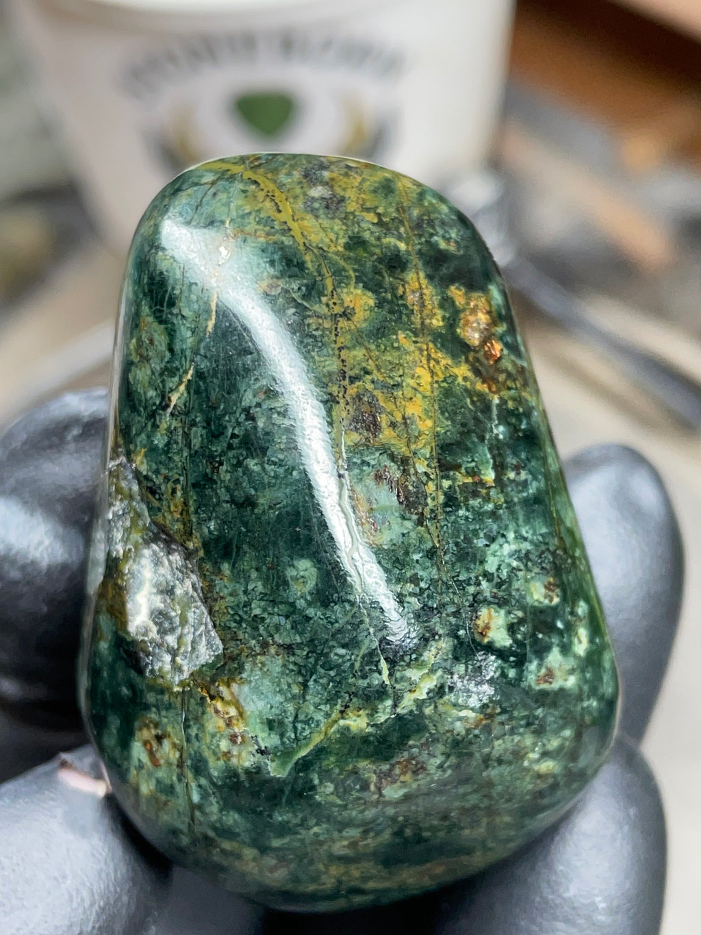 StoneBorn Creations Hand-Polished Vermont Serpentine with Deep Forest Greens, Golden Veining & Natural Mineral Inclusions