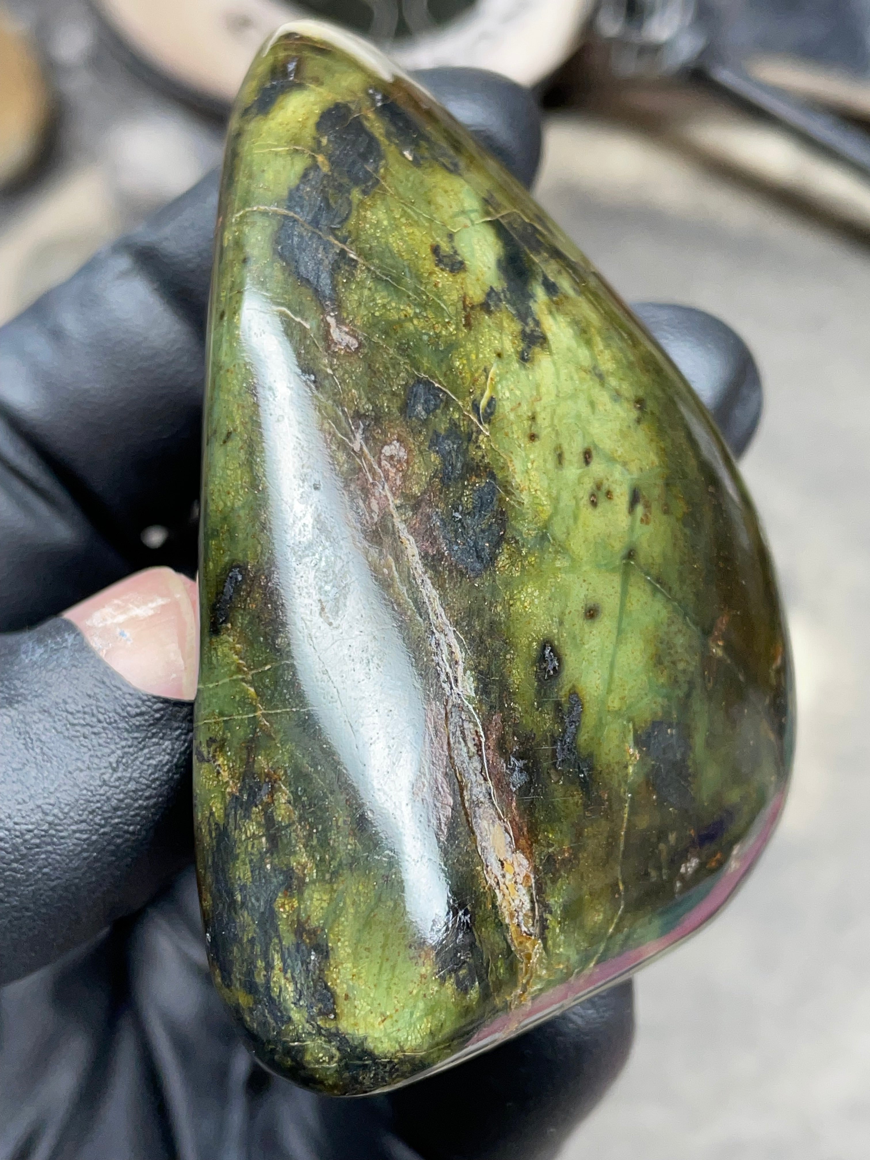 StoneBorn Creations – Hand Polished Vermont Serpentine with Natural Mineral Veins | One-of-a-Kind Display Stone