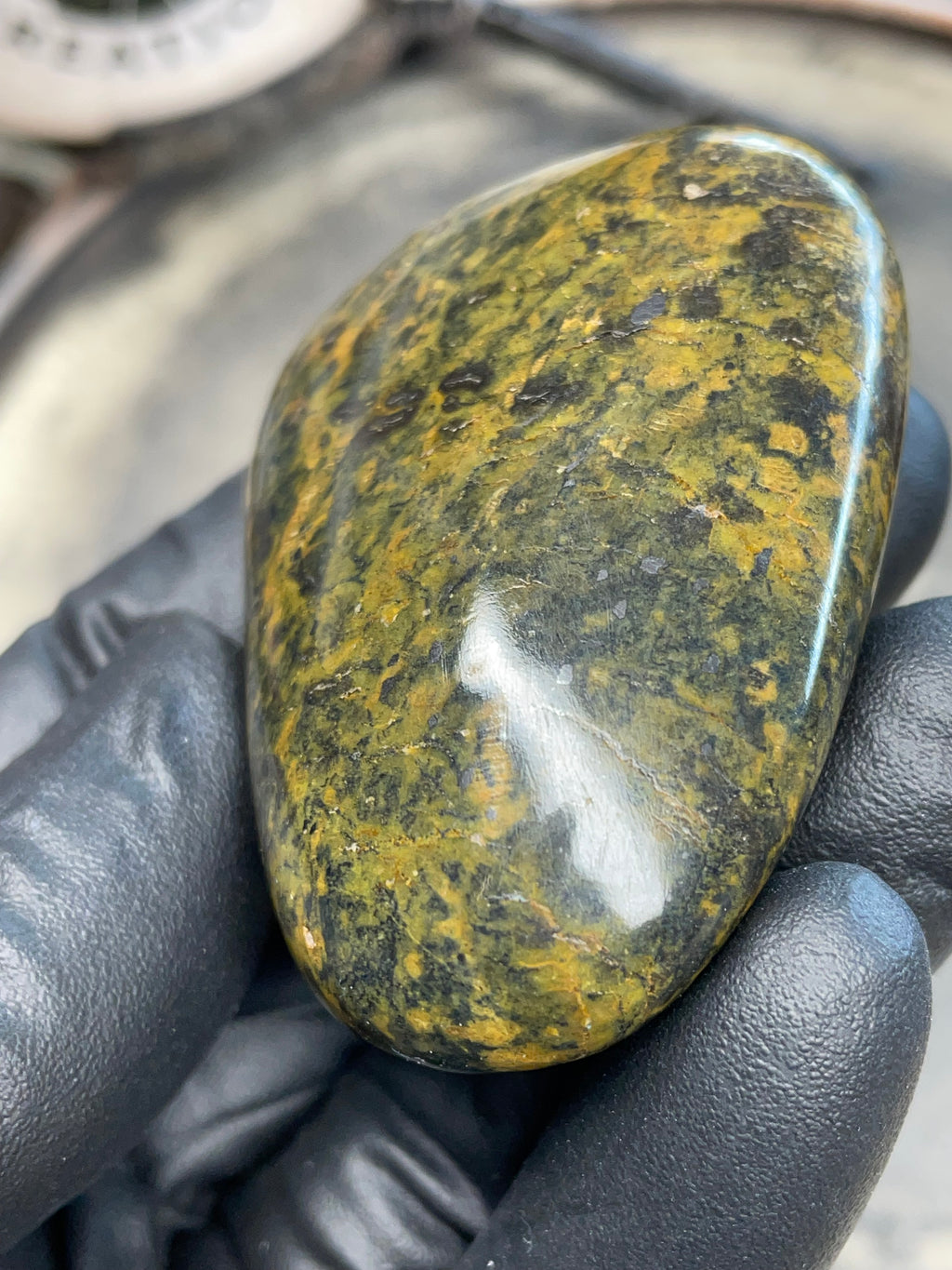 StoneBorn Creations – Hand-Polished Vermont Greenstone (Forest Gold Tones)