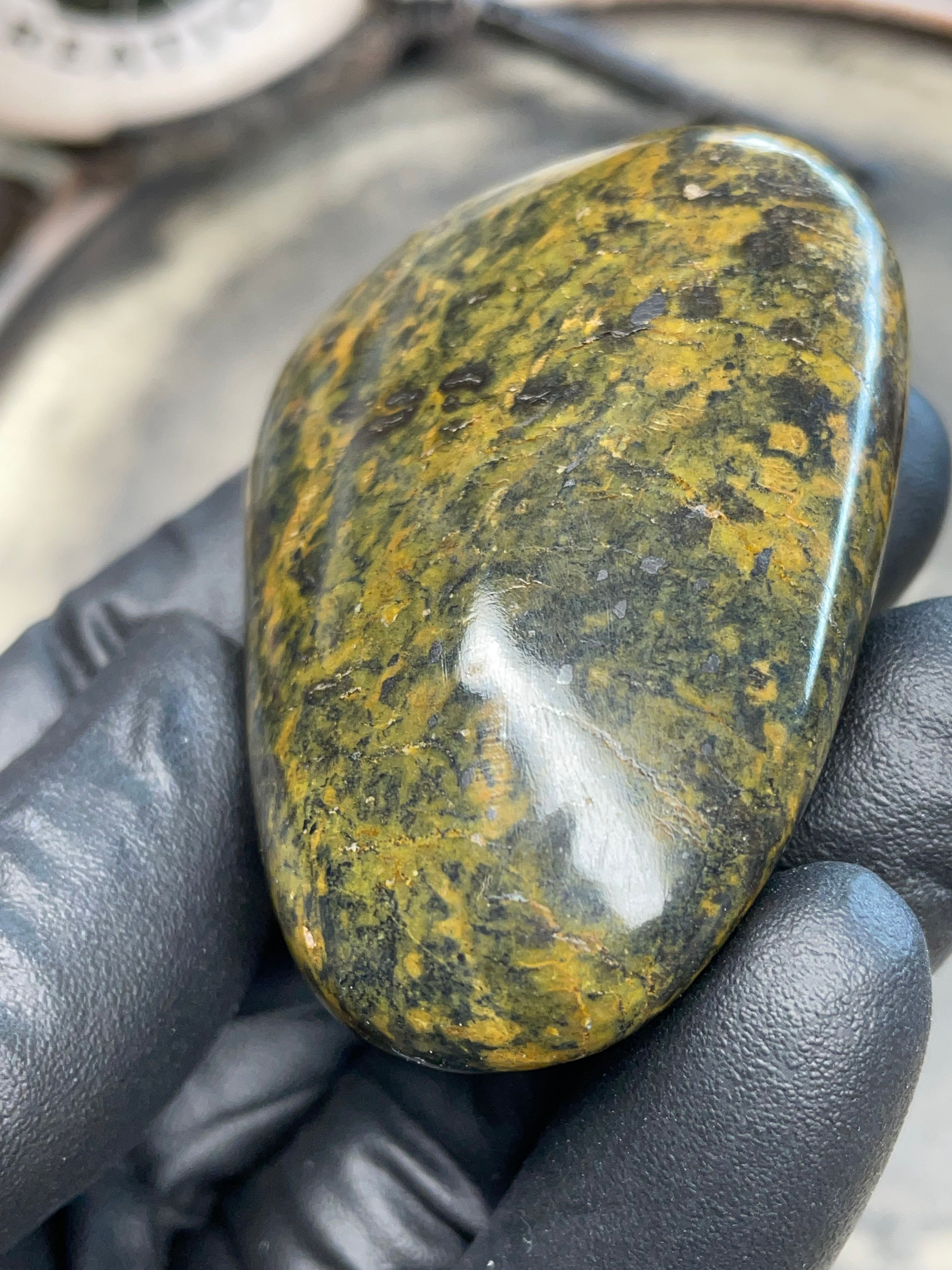 StoneBorn Creations – Hand-Polished Vermont Greenstone (Forest Gold Tones)