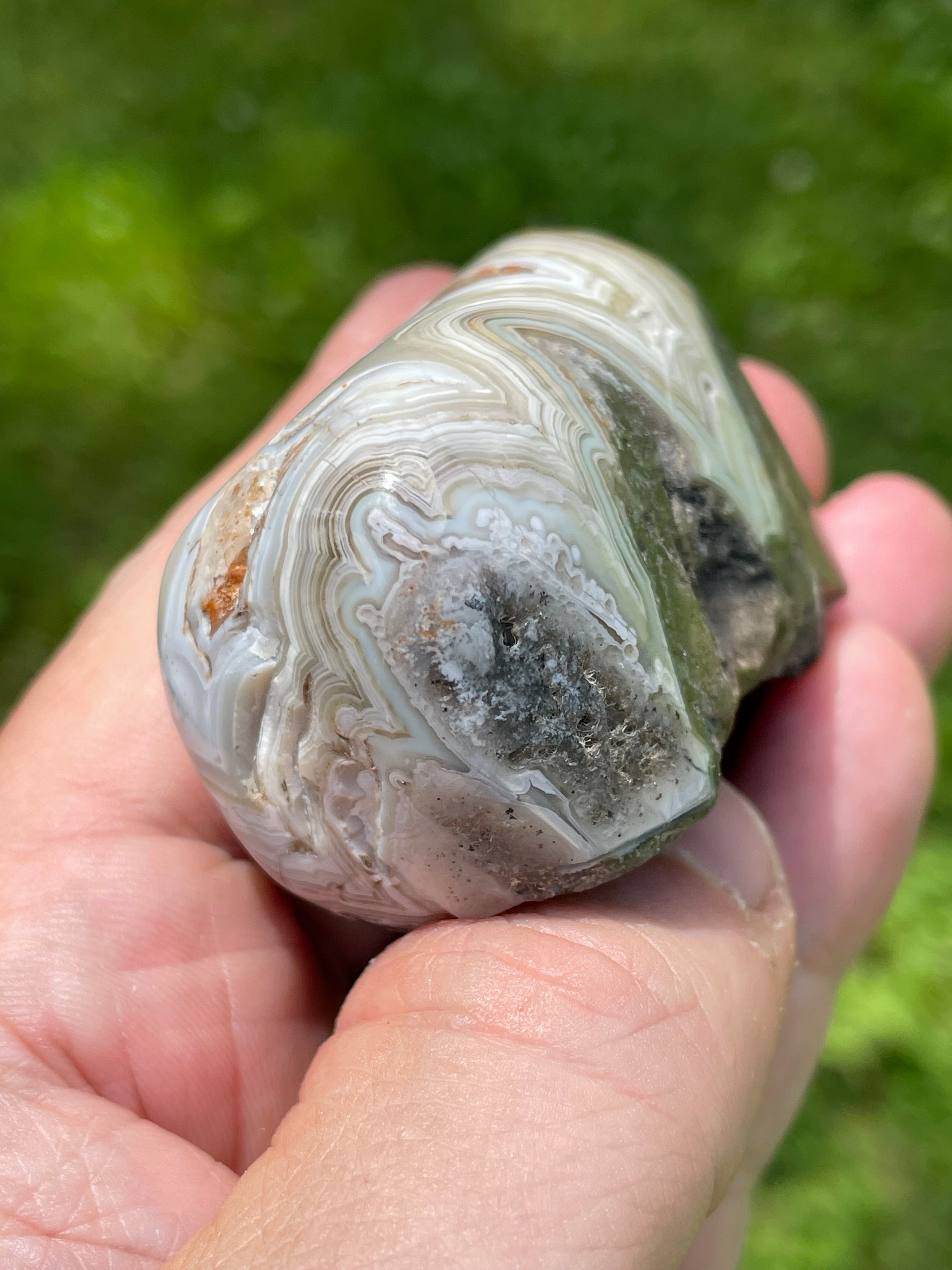 StoneBorn Creations Hand-Polished Lace Agate Freeform with Intricate Fortification Banding, Orbicular Eyes & Preserved Natural Matrix