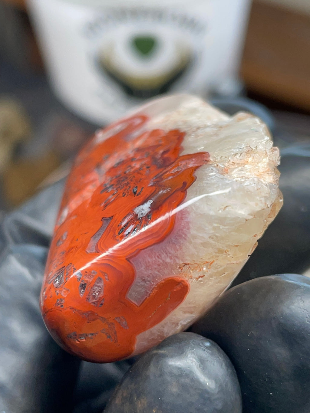 Fire-Pattern Agate with Quartz Pocket | Hand-Polished StoneBorn Creation