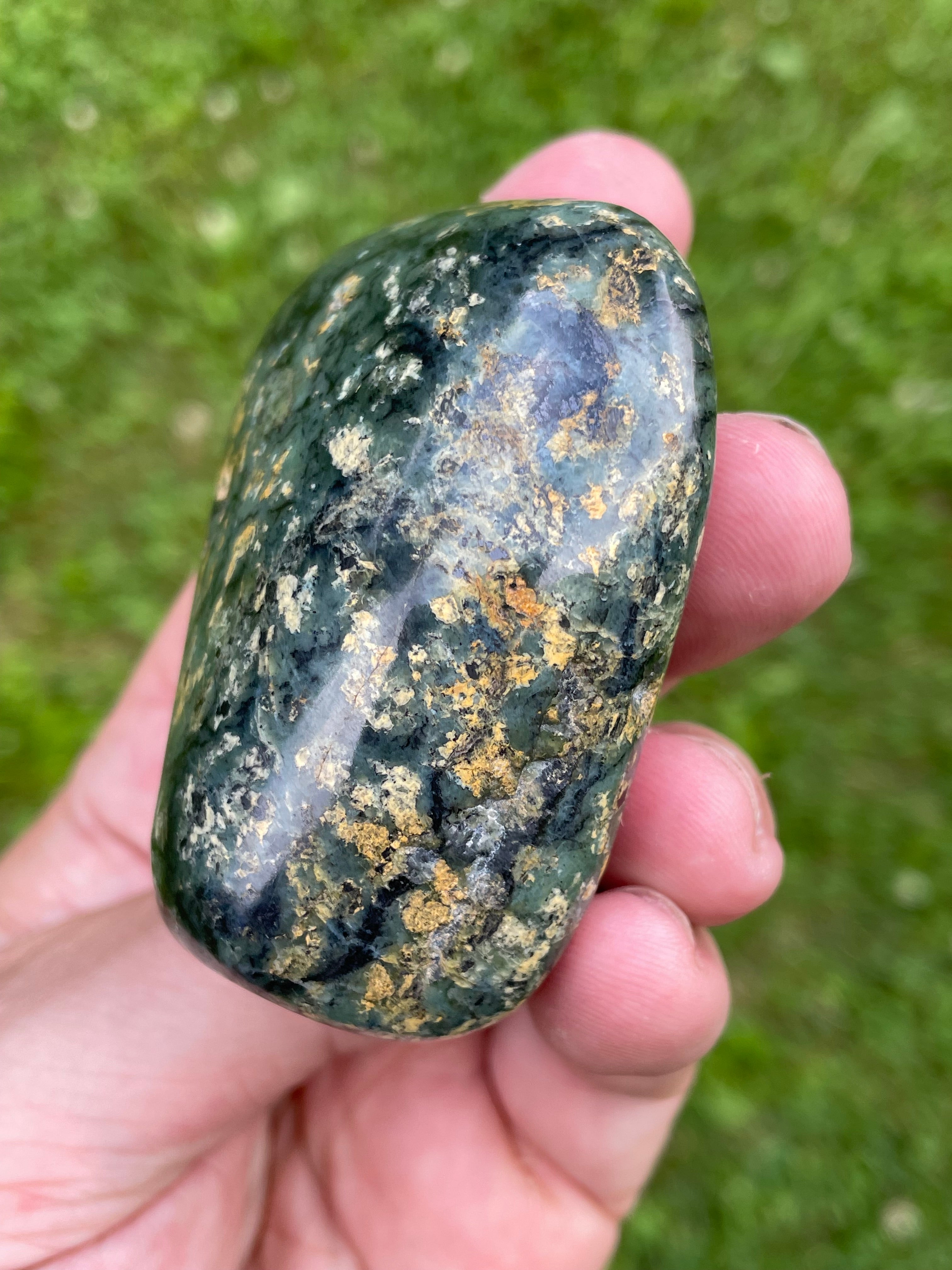 StoneBorn Creations Hand-Polished Local Serpentine Freeform | Fully Polished Greenstone with Blue-Green Patterns & Natural Mineral Inclusions
