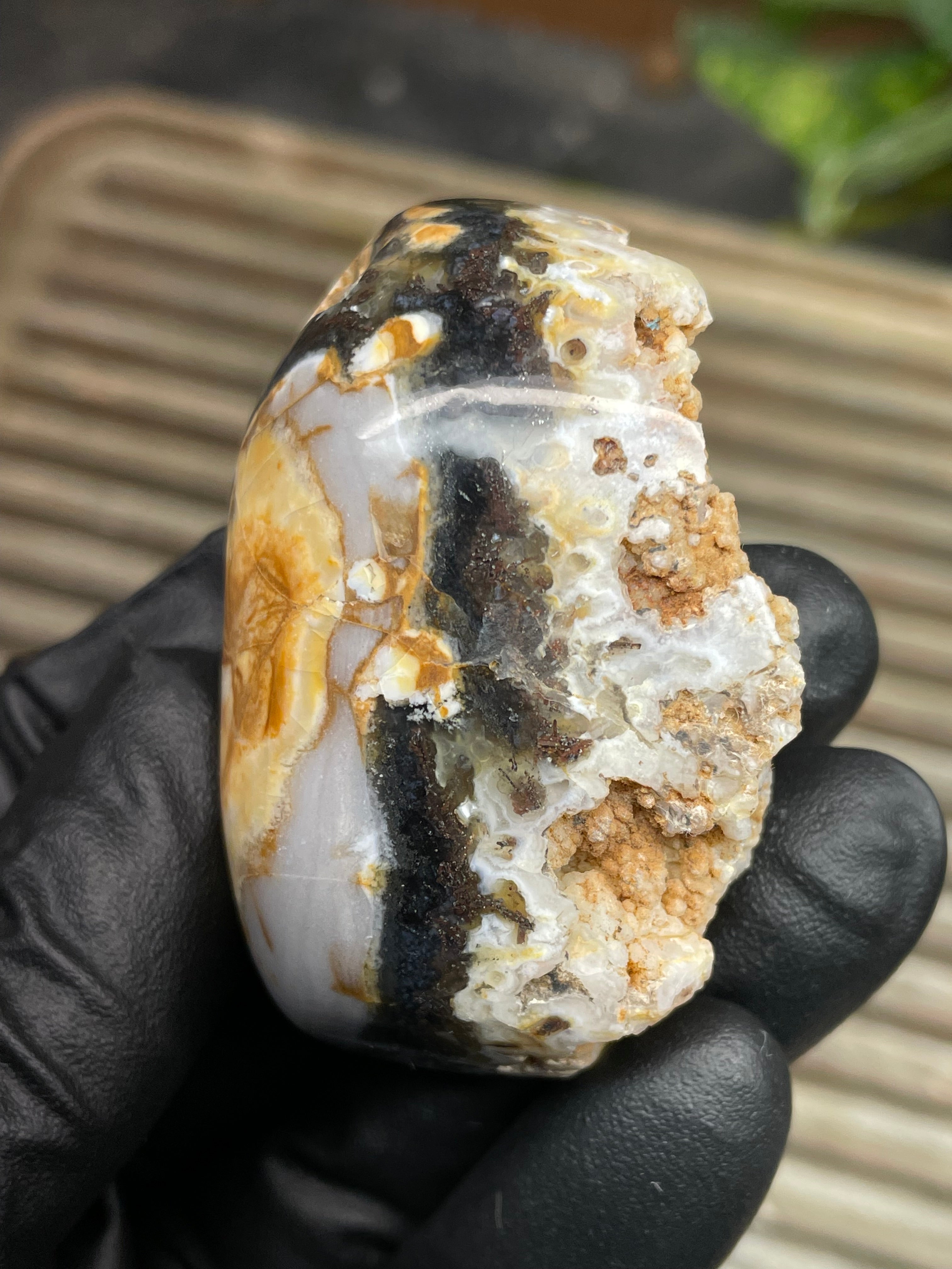 StoneBorn Creations Hand-Polished Crystal Pocket Agate Freeform | Raw Druzy Crown | Natural Chalcedony & Earth Tones