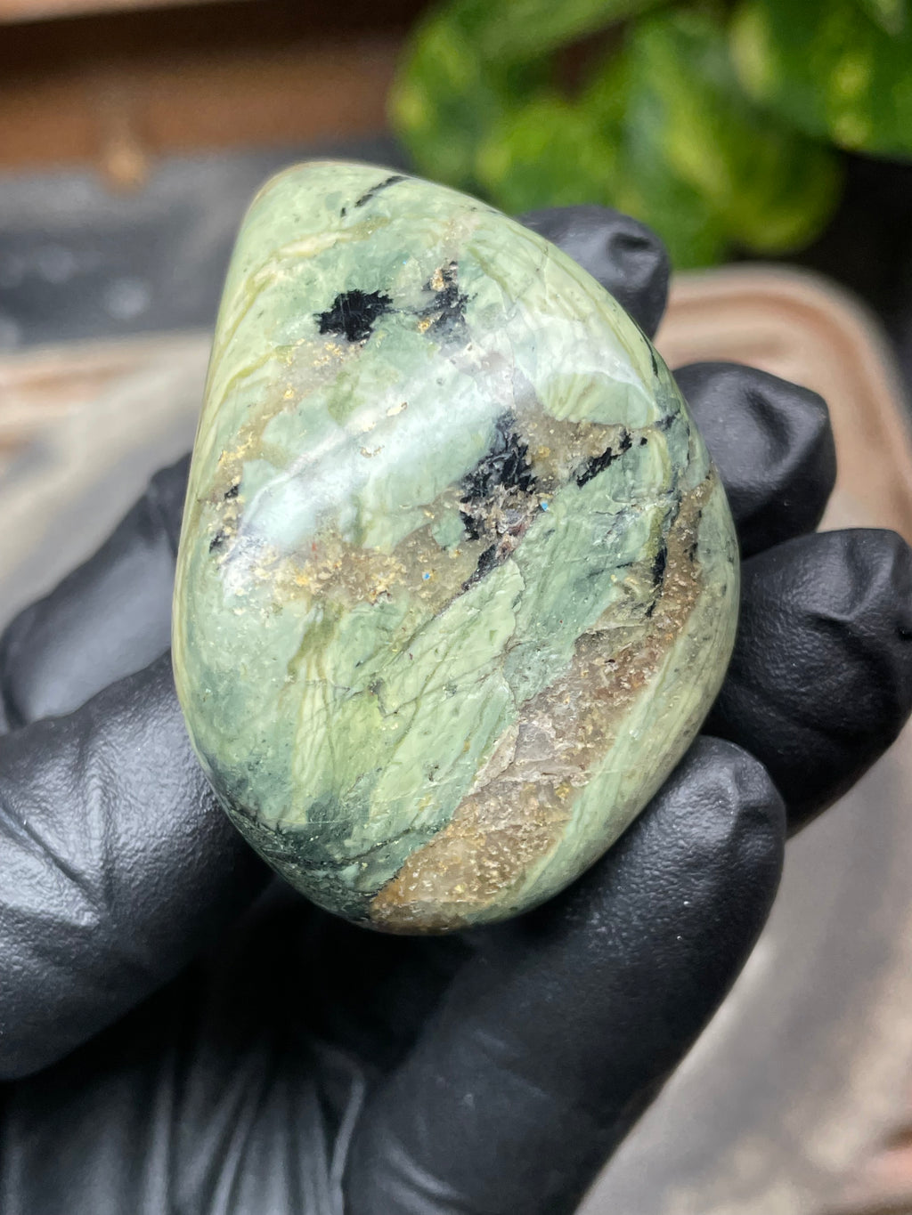 StoneBorn Creations Hand-Polished Vermont Greenstone with Flowing Jade Tones, Natural Earth Matrix Pocket, Freeform Shape