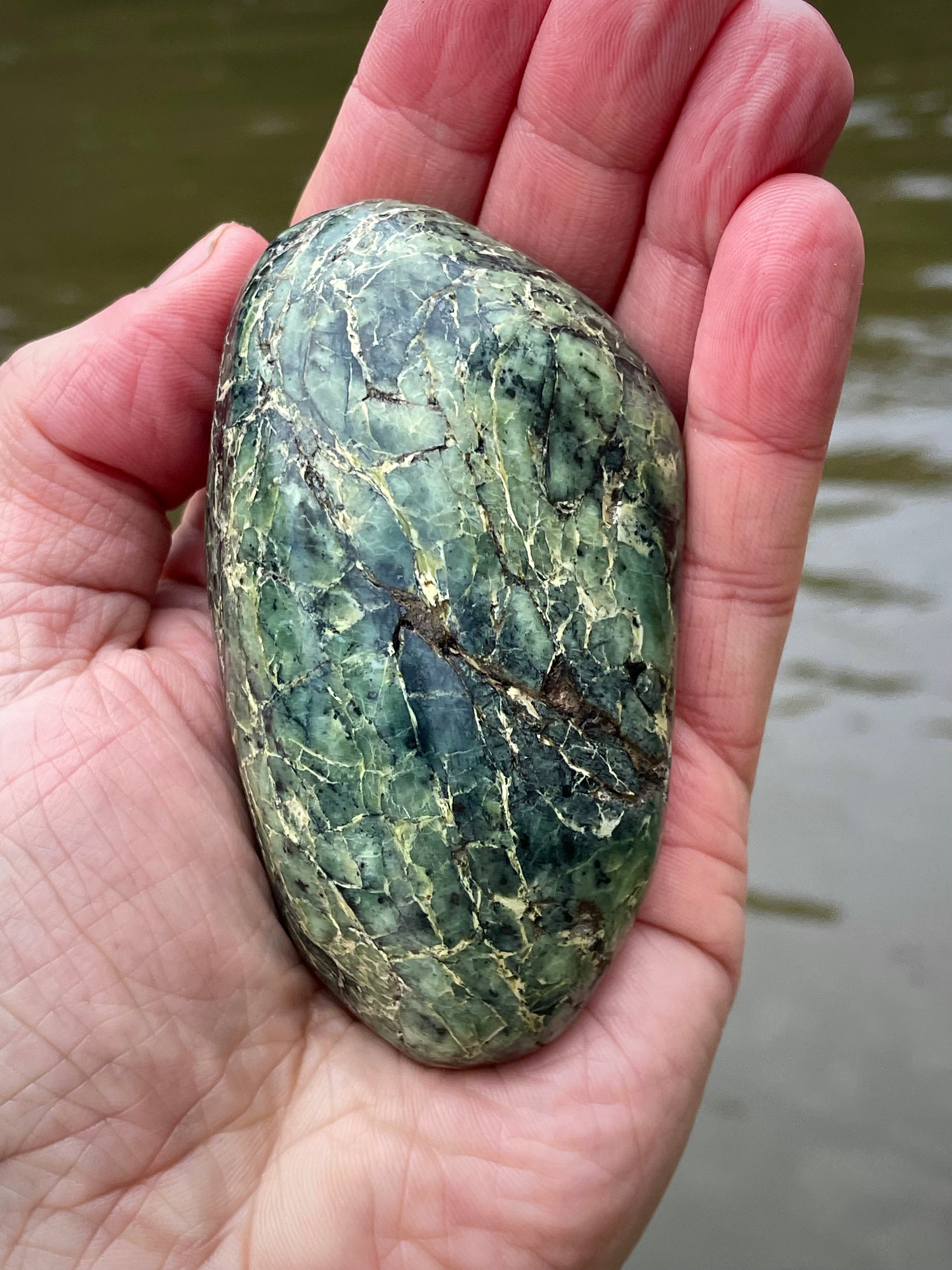 🌲 Polished Vermont Greenstone – Mountain Ridge Mosaic (Hand-Collected & Finished)