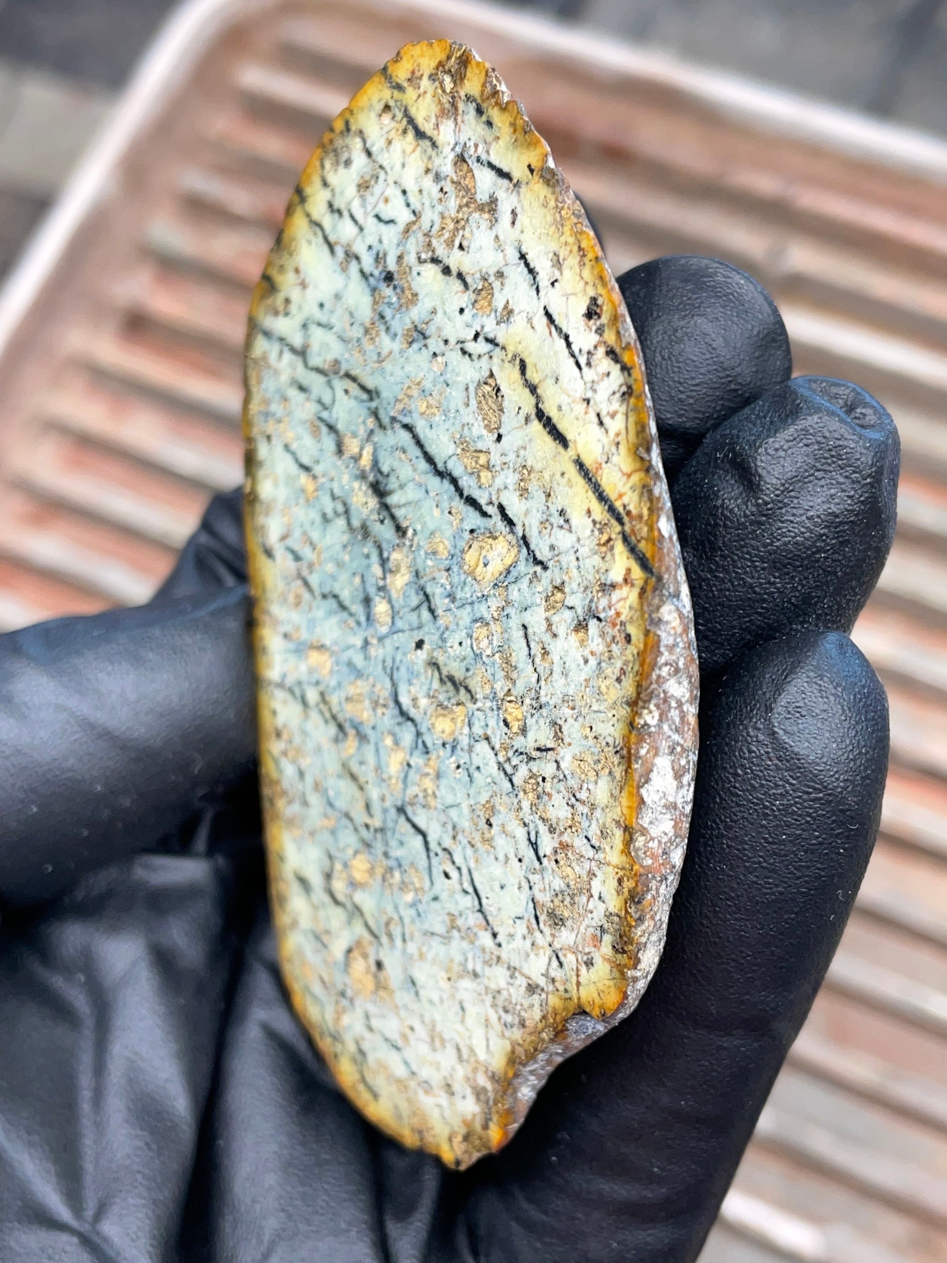 StoneBorn Creations | Polished Vermont Greenstone Slab — Soft Sage + Golden Freckling