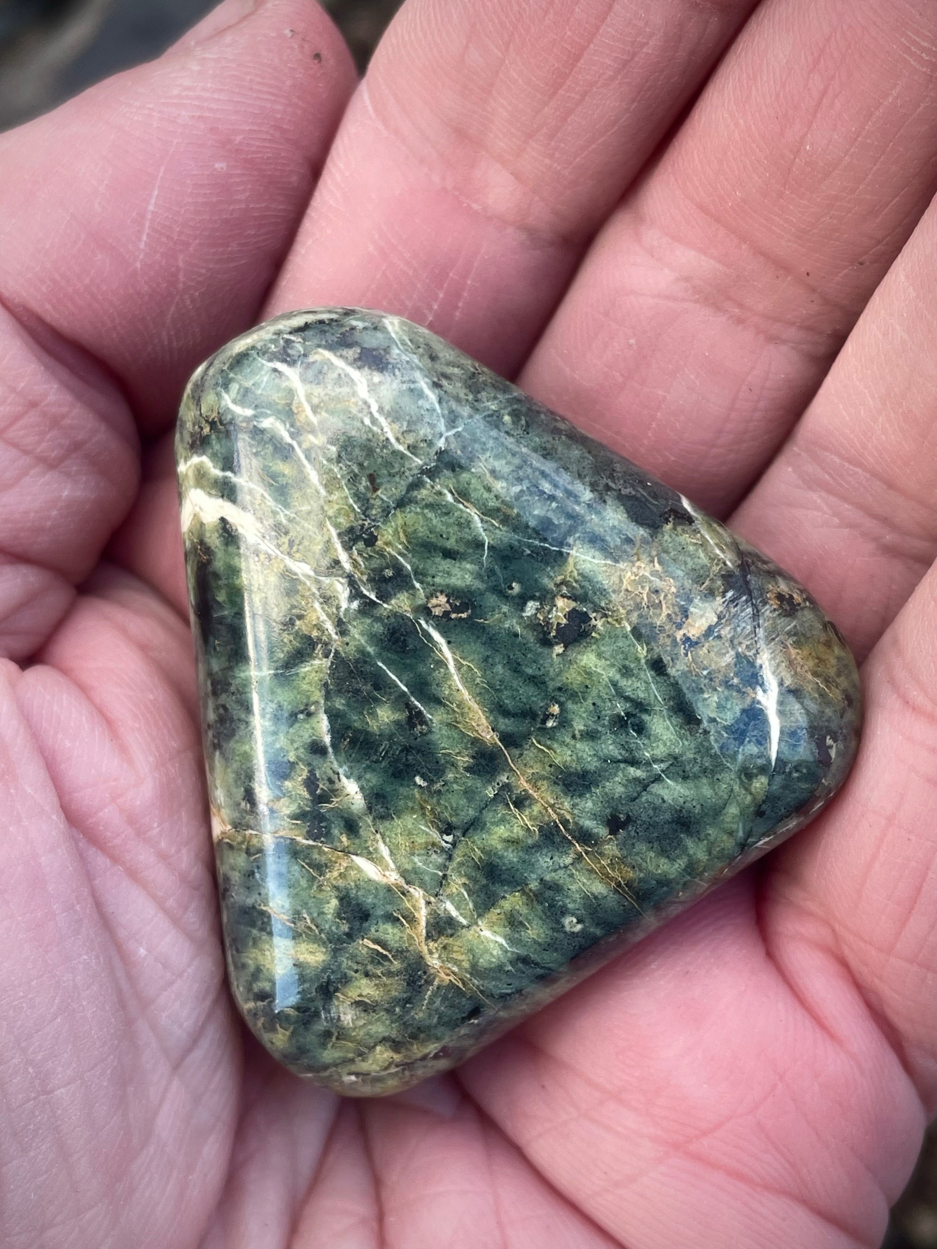 🌲 Polished Vermont Greenstone – Forest Glow Veining (Hand-Collected & Finished)