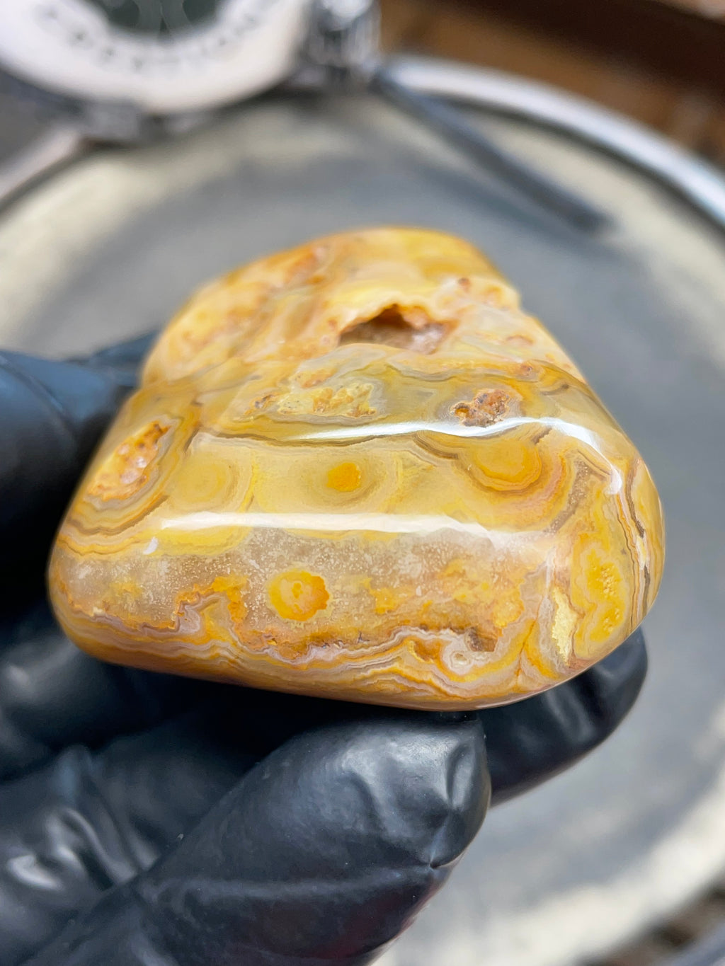 StoneBorn Creations – Crowley Ridge Agate w/ Golden Lace Banding & Natural Druzy Pockets (Hand-Polished)