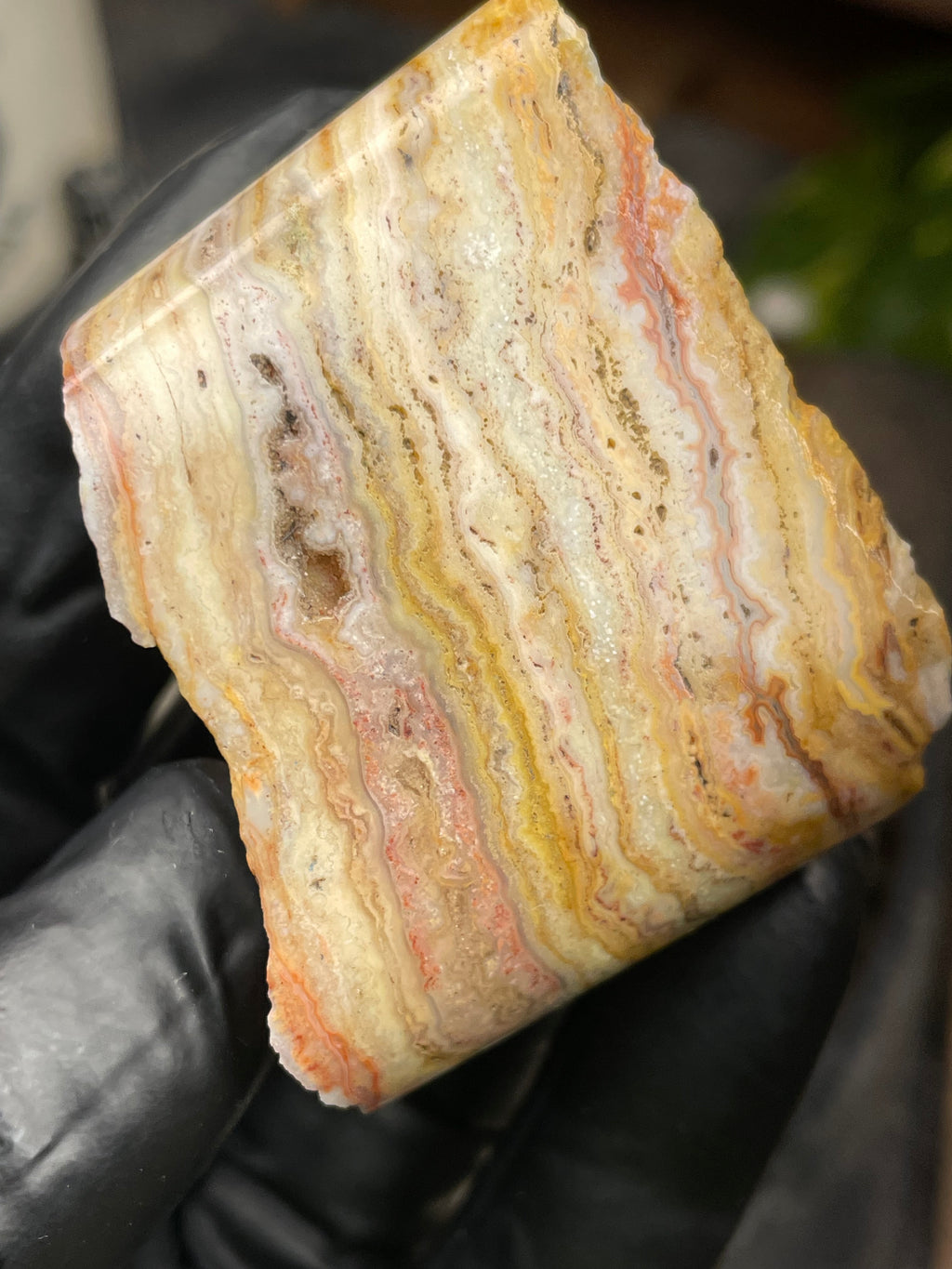 Hand-Polished Banded Agate with Warm Golden Layers and Intricate Lace Patterning