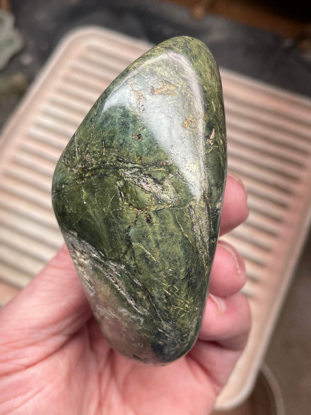 Hand-Polished Vermont Serpentine with Deep Forest Greens and Natural Gold Fleecking
