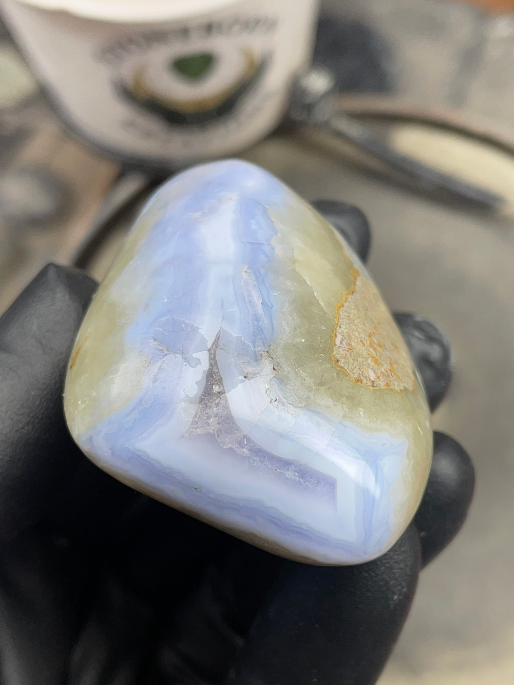 StoneBorn Creations Hand Polished Blue Chalcedony Agate with Natural Druzy Pocket