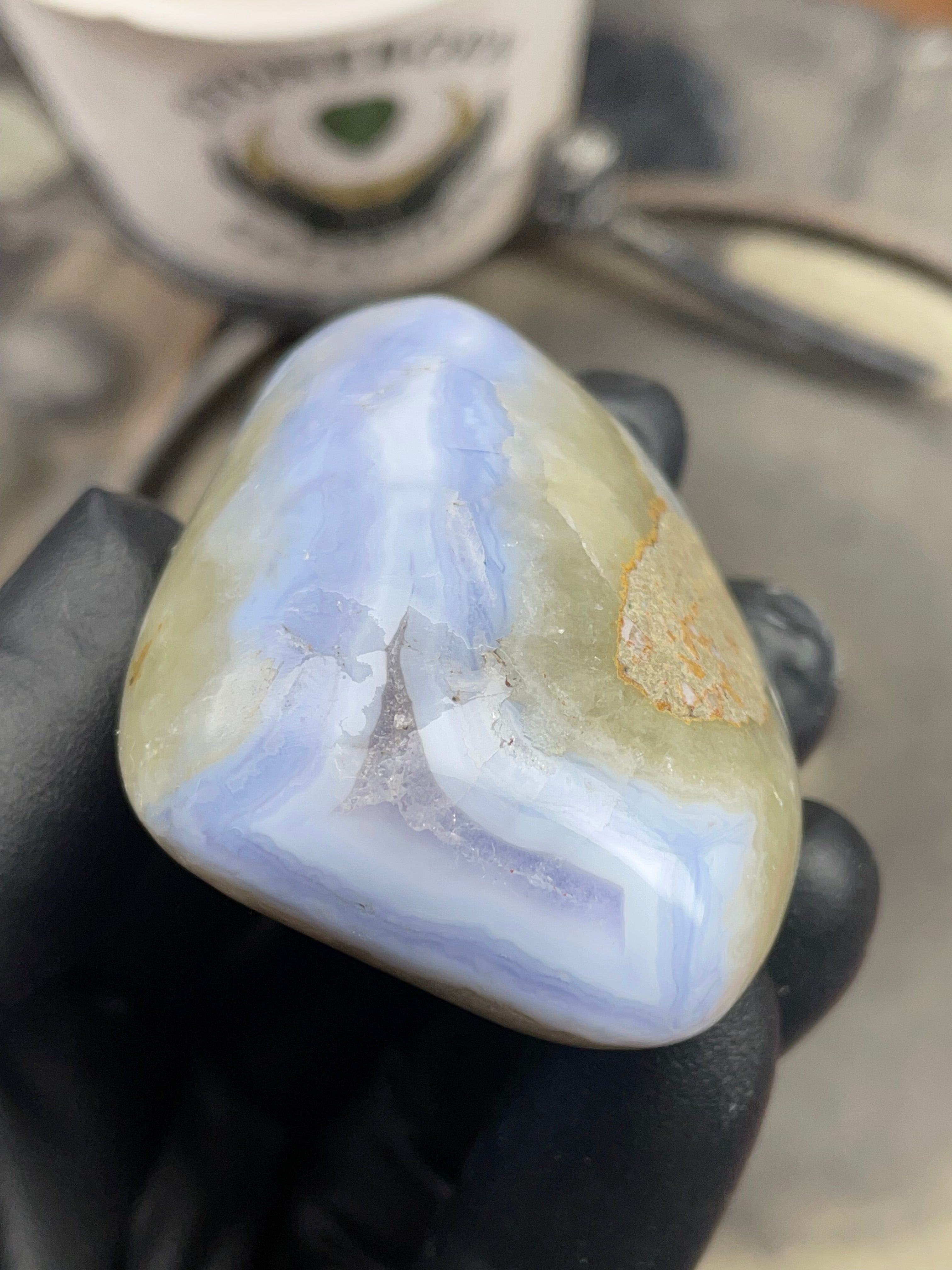 StoneBorn Creations Hand Polished Blue Chalcedony Agate with Natural Druzy Pocket