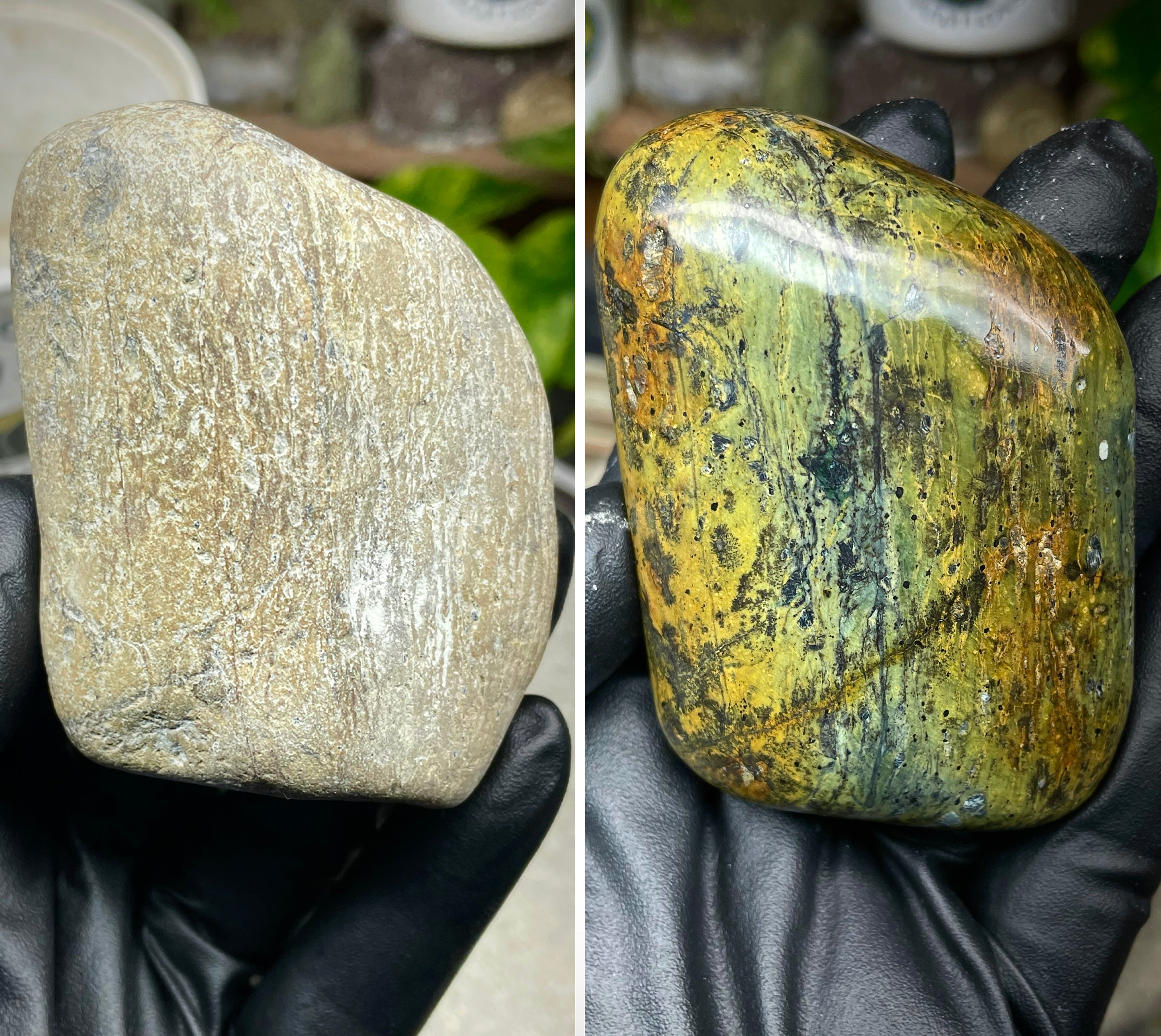 StoneBorn Creations Hand-Polished Vermont Serpentine with Golden Ochre, Mossy Greens, and Dark Natural Matrix