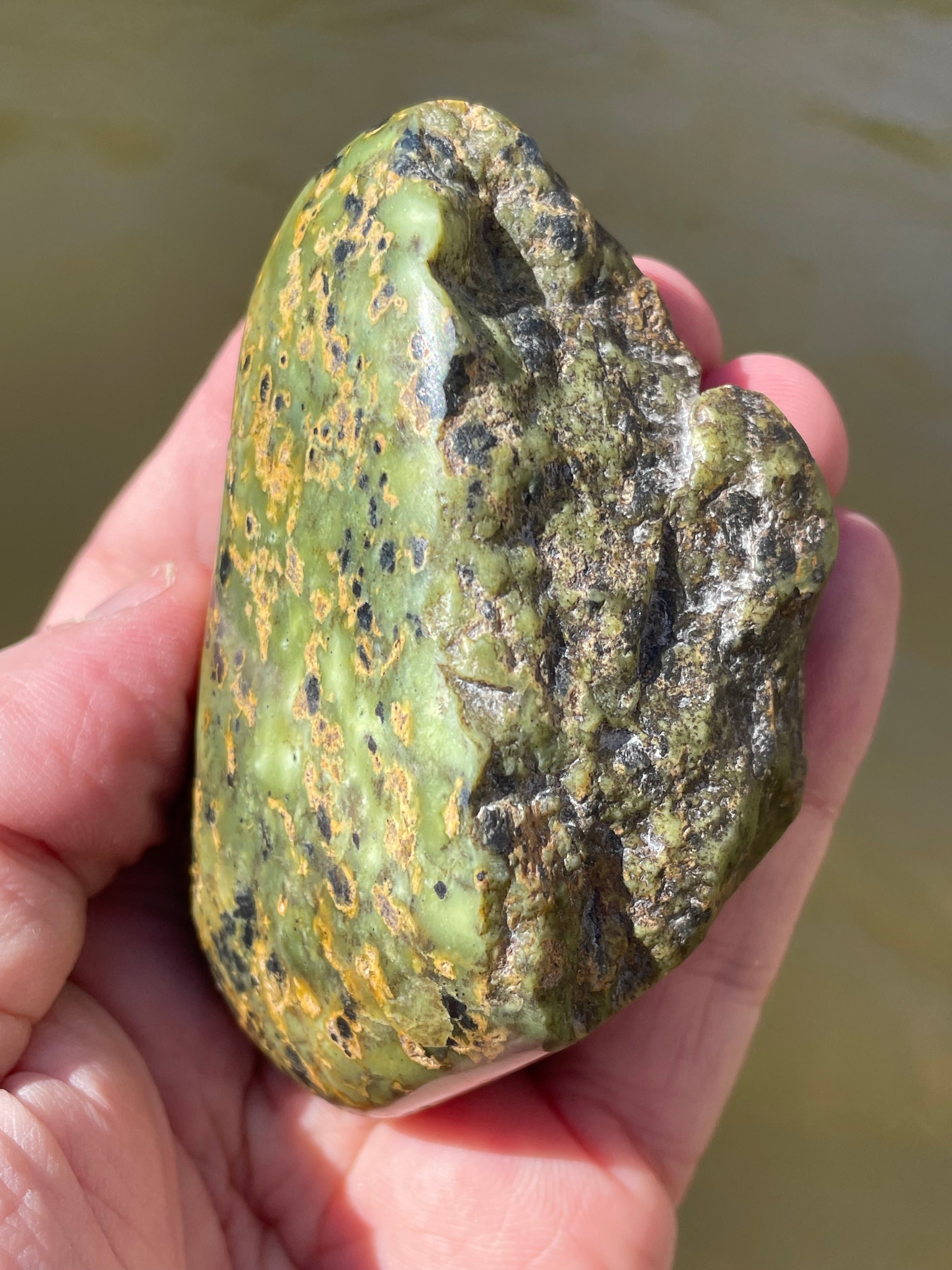 StoneBorn Creations Hand-Polished Vermont Serpentine with Black Inclusions, Golden Earth Matrix, and Natural Freeform Finish