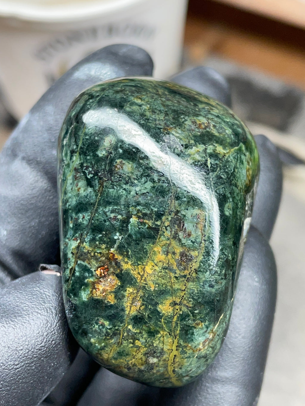StoneBorn Creations Hand-Polished Vermont Serpentine with Deep Forest Greens, Golden Veining & Natural Mineral Inclusions