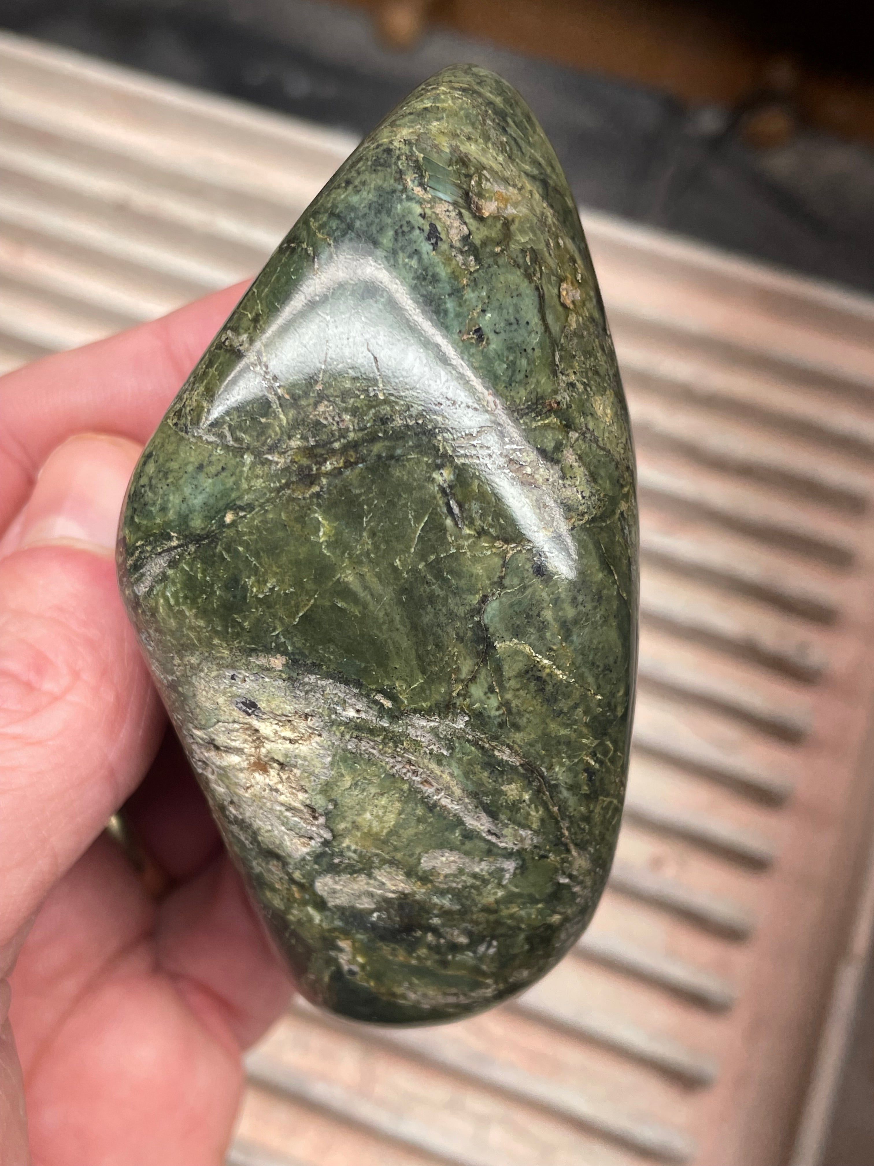 Hand-Polished Vermont Serpentine with Deep Forest Greens and Natural Gold Fleecking