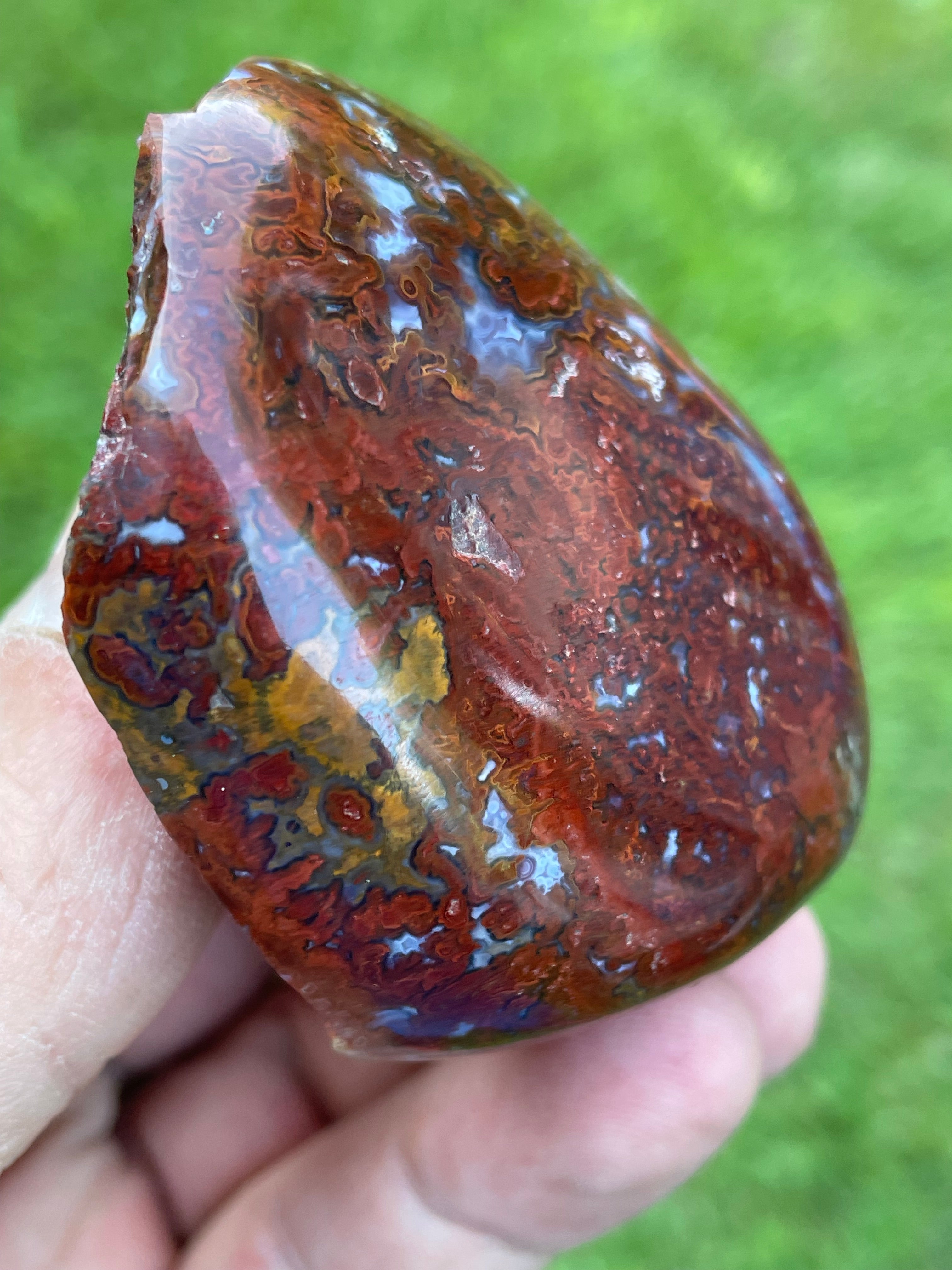 StoneBorn Creations | Hand-Polished Red Lightning Natural Agate Freeform | One-of-a-Kind Display Stone