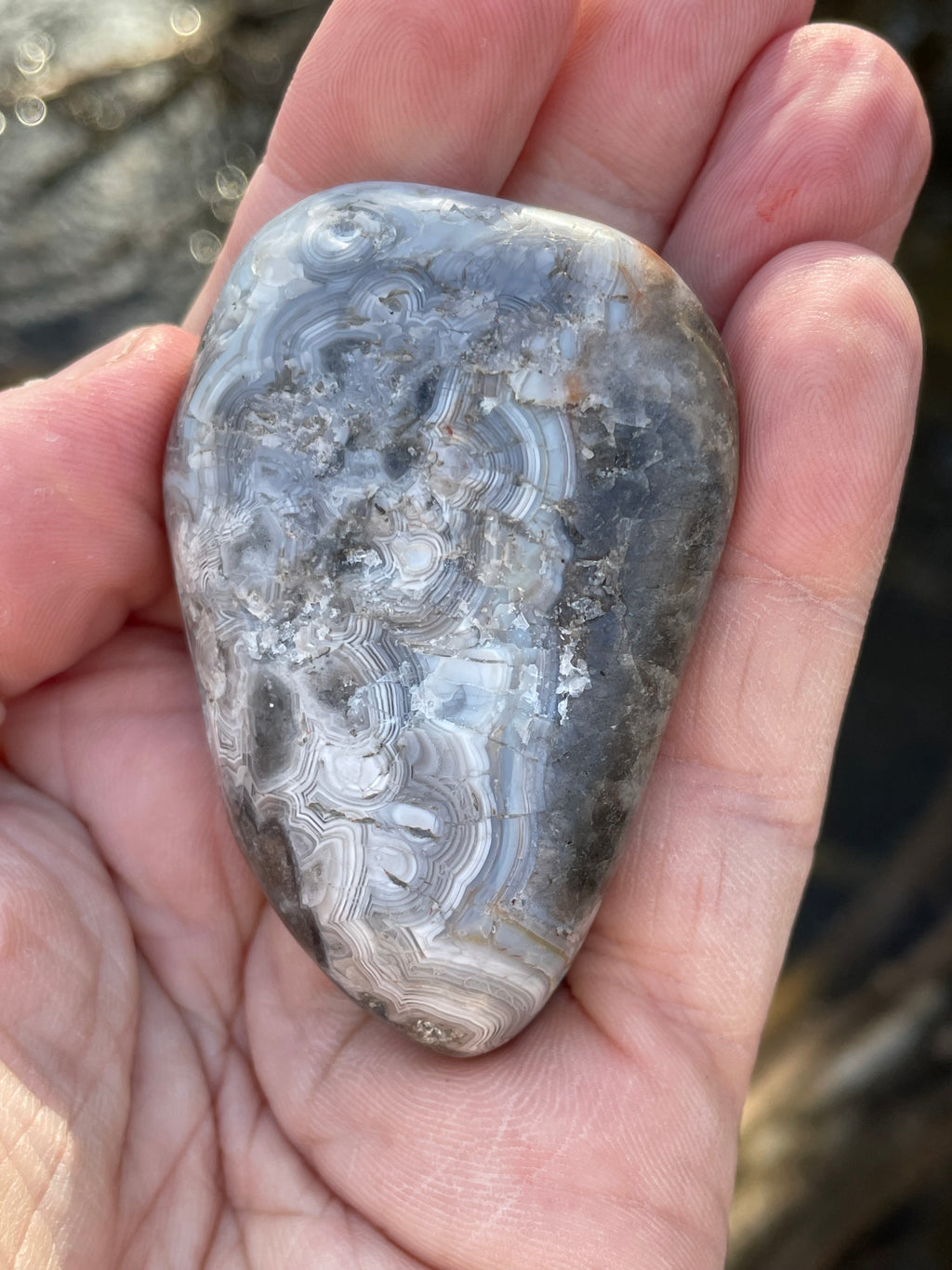 StoneBorn Creations Hand-Polished Banded Agate with Soft Grey Lace Layers Natural Quartz Matrix Freeform Finish