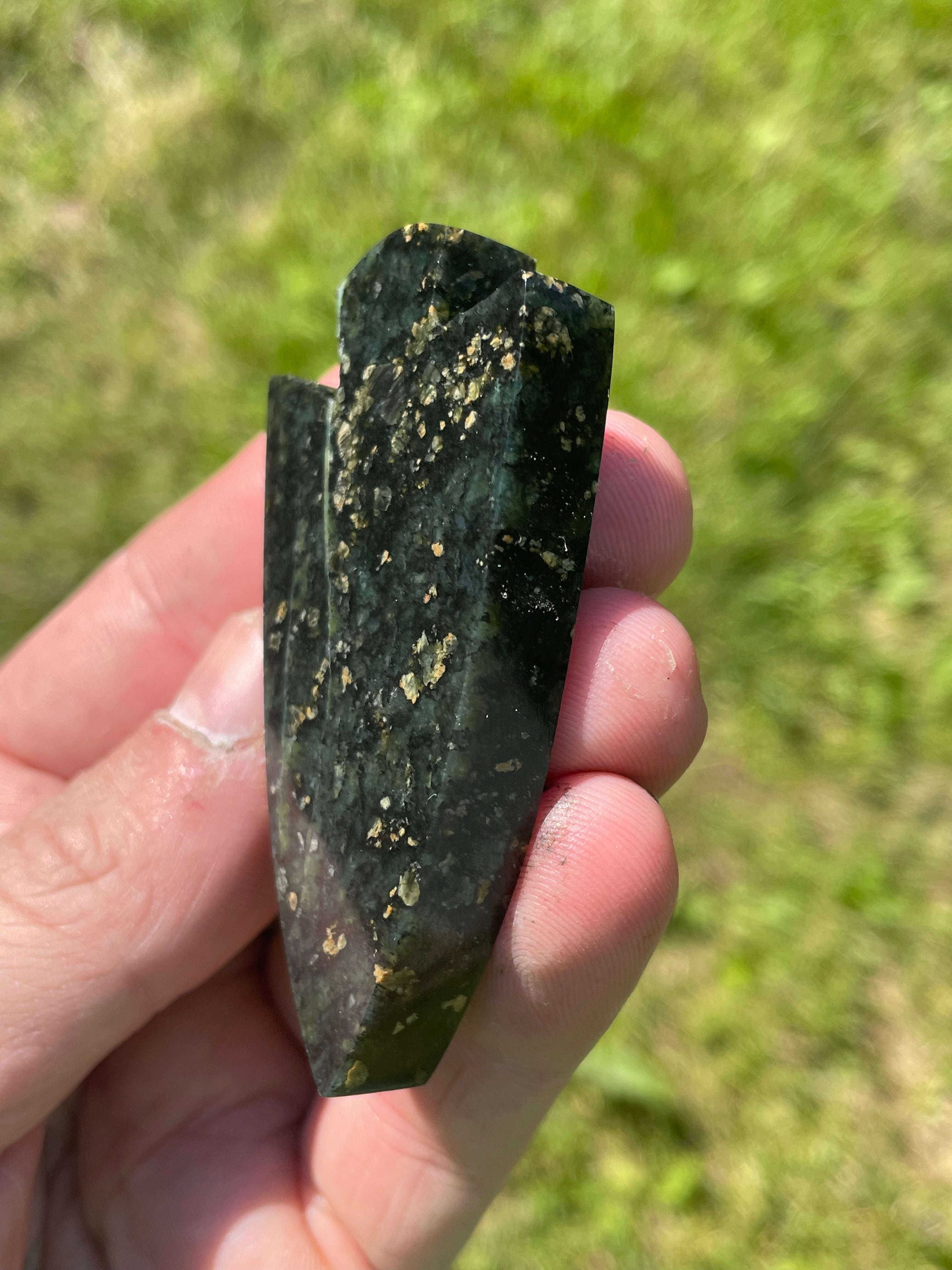 StoneBorn Creations Hand-Polished Serpentine Arrowhead Freeform with Golden Mineral Flecks and Natural Veining