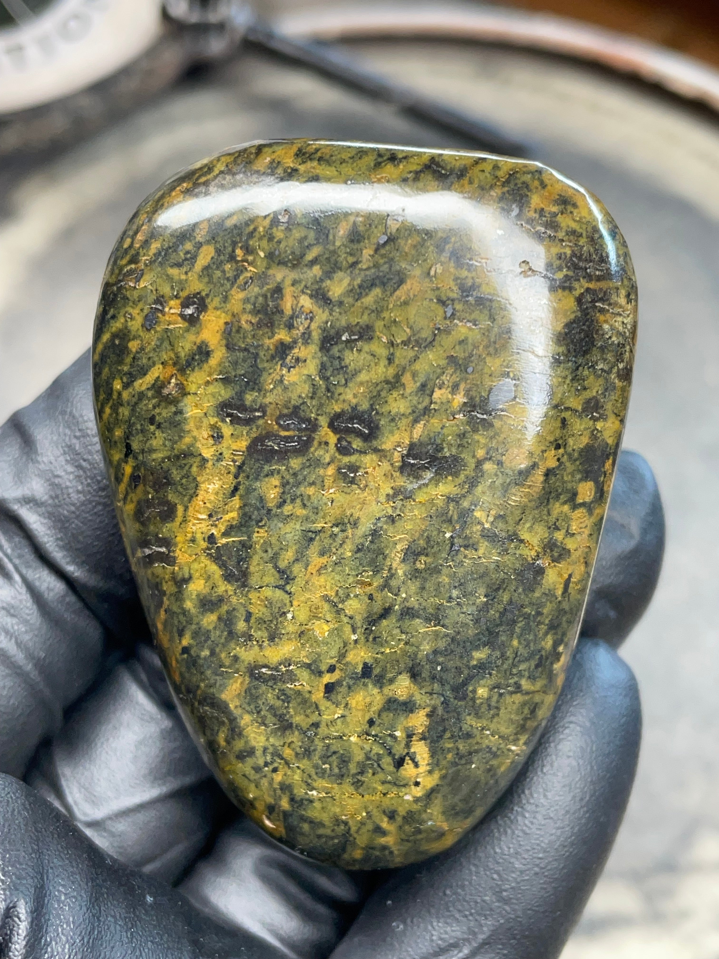 StoneBorn Creations – Hand-Polished Vermont Greenstone (Forest Gold Tones)