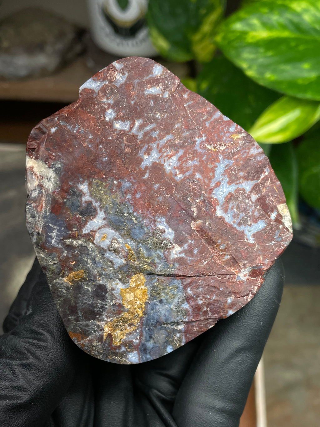 StoneBorn Creations Hand Polished Red Jasper with Blue Chalcedony Veining and Natural Earth Matrix Freeform Finish