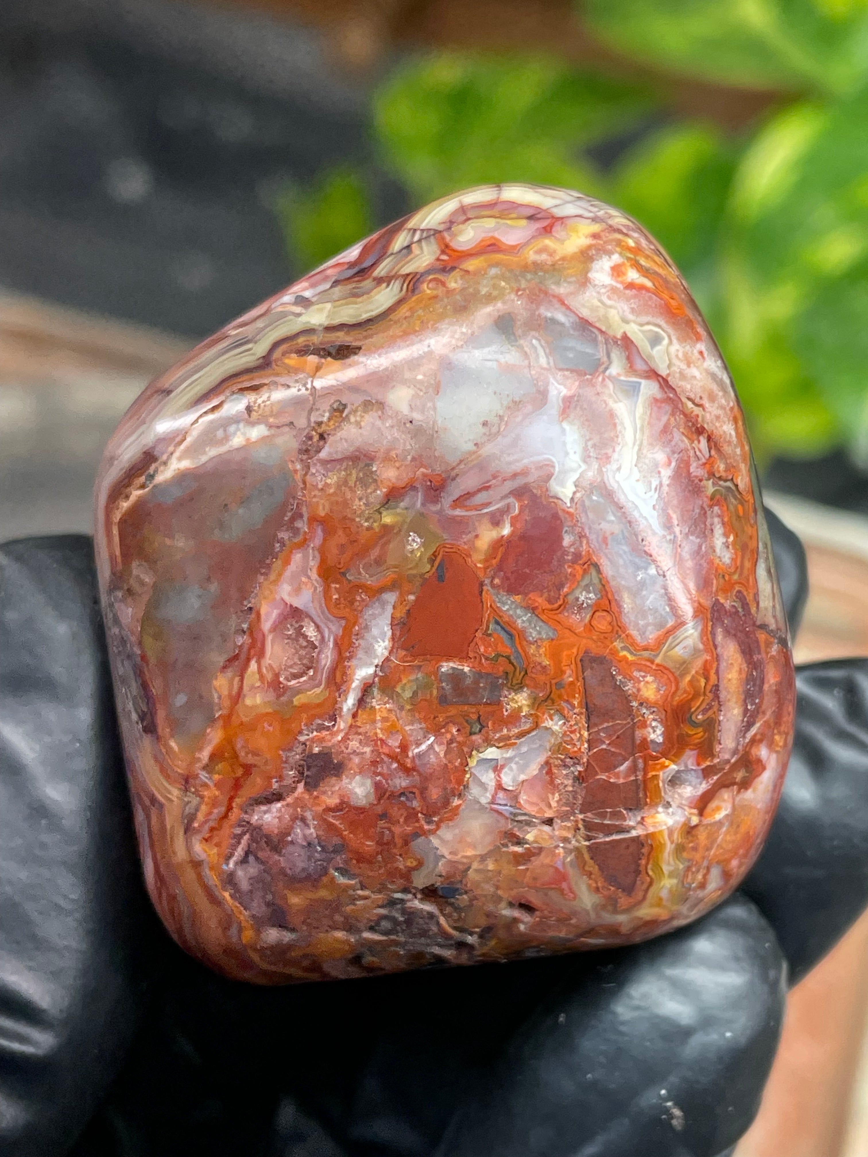 StoneBorn Creations Hand-Polished Banded Agate with Fiery Reds, Creams & Natural Orb Patterns