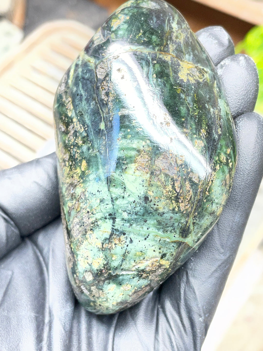 StoneBorn Creations Half-Polished Vermont Serpentine with Natural Gold Flecking – Raw & Polished One-of-a-Kind Display Stone