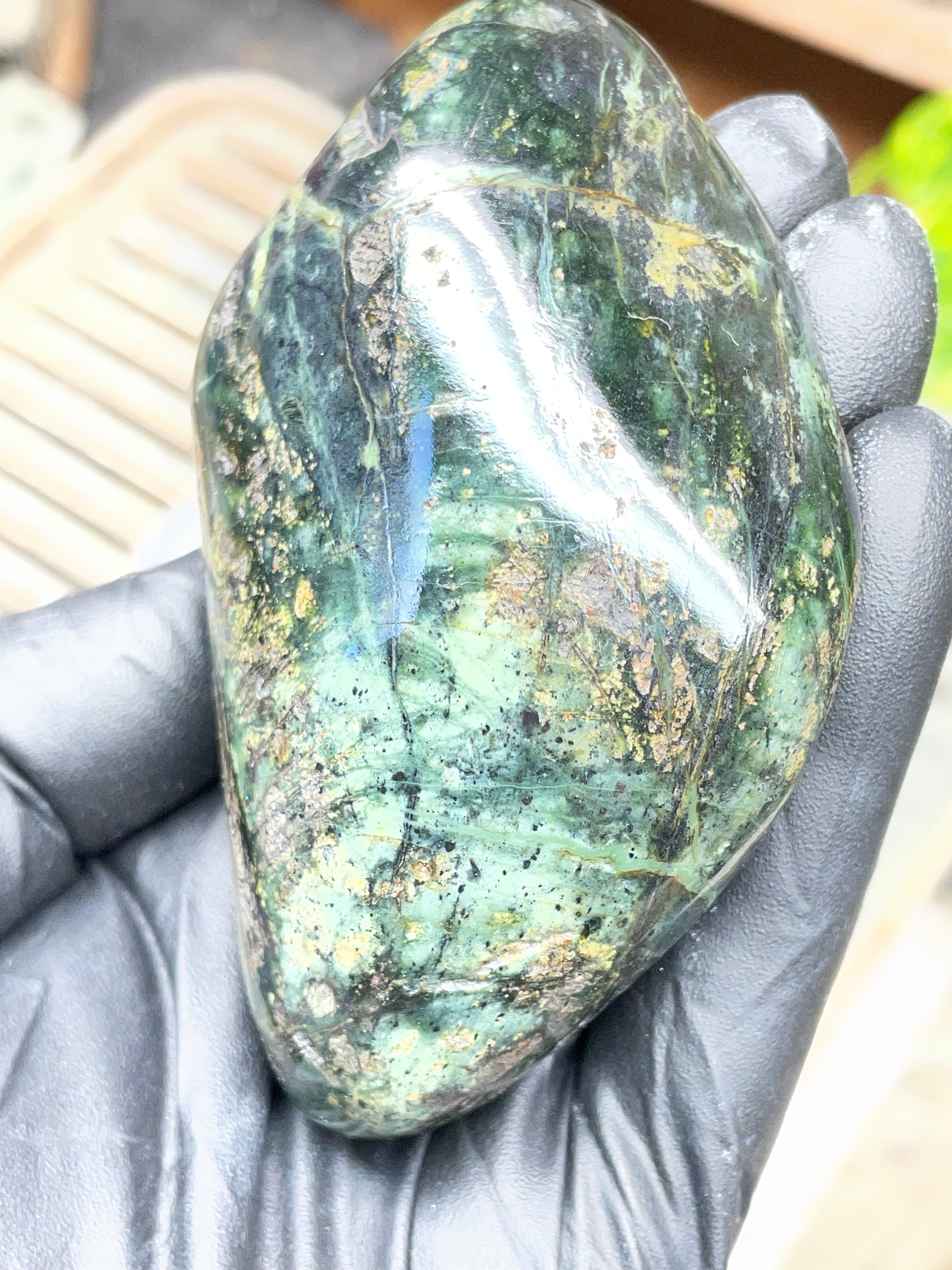 StoneBorn Creations Half-Polished Vermont Serpentine with Natural Gold Flecking – Raw & Polished One-of-a-Kind Display Stone