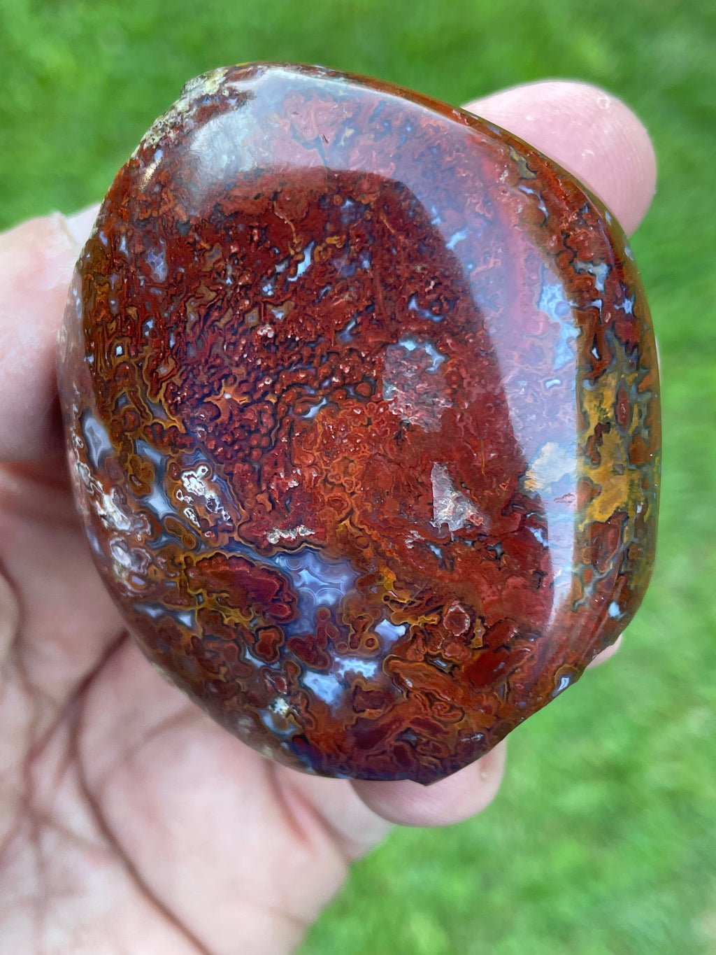 StoneBorn Creations | Hand-Polished Red Lightning Natural Agate Freeform | One-of-a-Kind Display Stone