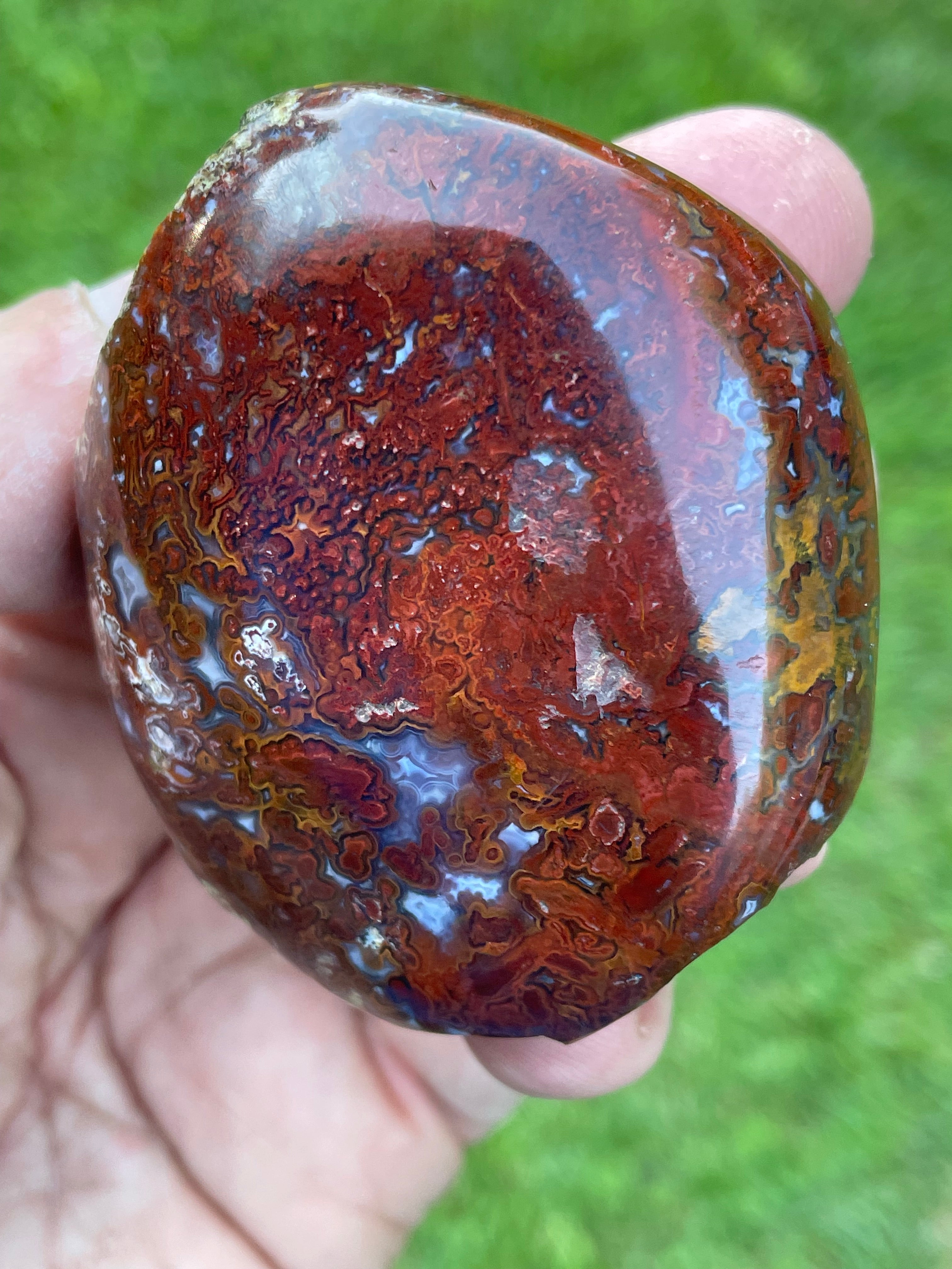 StoneBorn Creations | Hand-Polished Red Lightning Natural Agate Freeform | One-of-a-Kind Display Stone