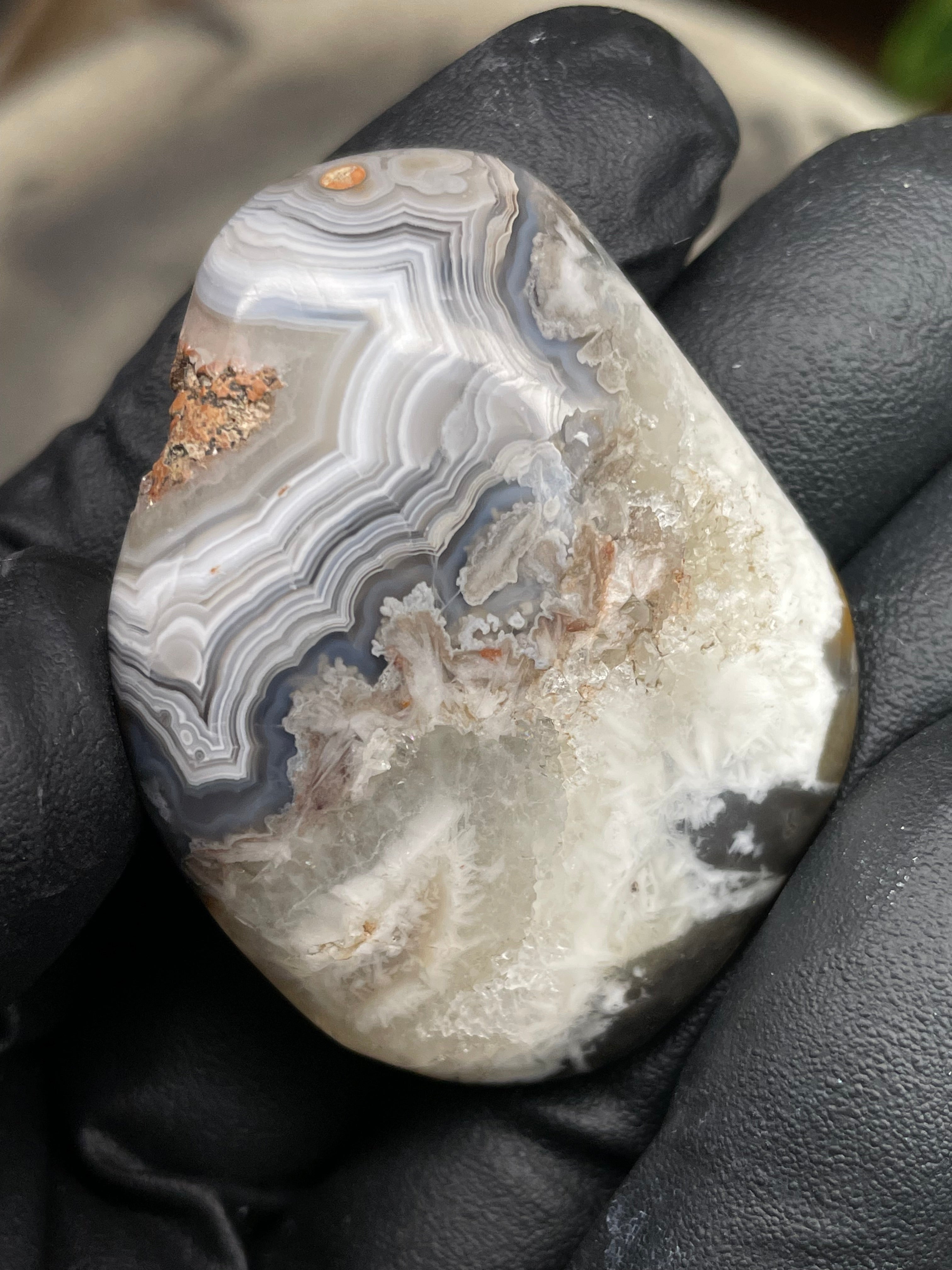 StoneBorn Creations Hand-Polished Banded Agate Freeform Display Stone | Natural Fortification Lines & Raw Crystal Texture