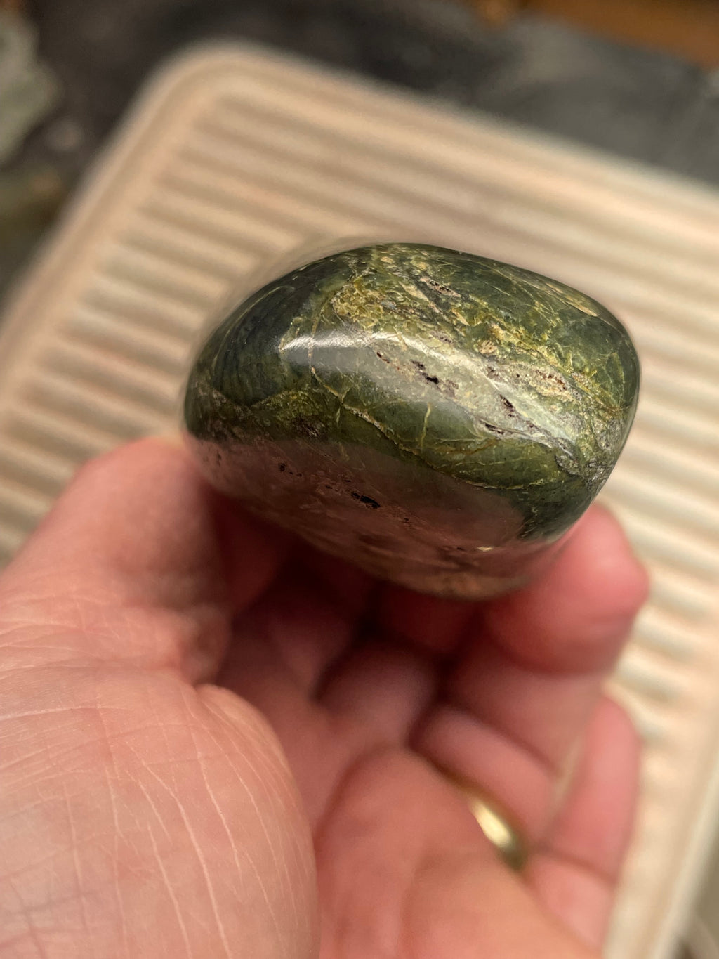 Hand-Polished Vermont Serpentine with Deep Forest Greens and Natural Gold Fleecking
