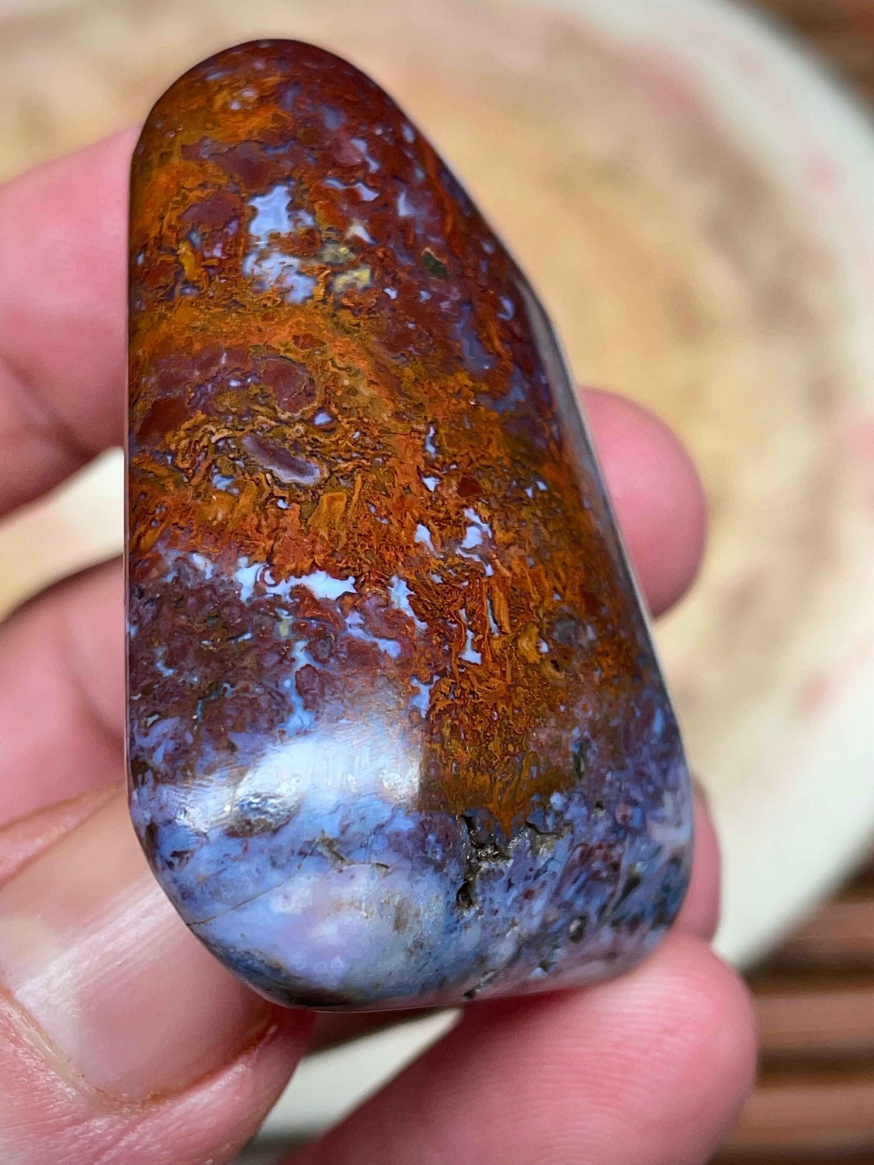 💎 Polished Agate – Red & Blue Brecciated Freeform (Hand-Polished Stone Art)