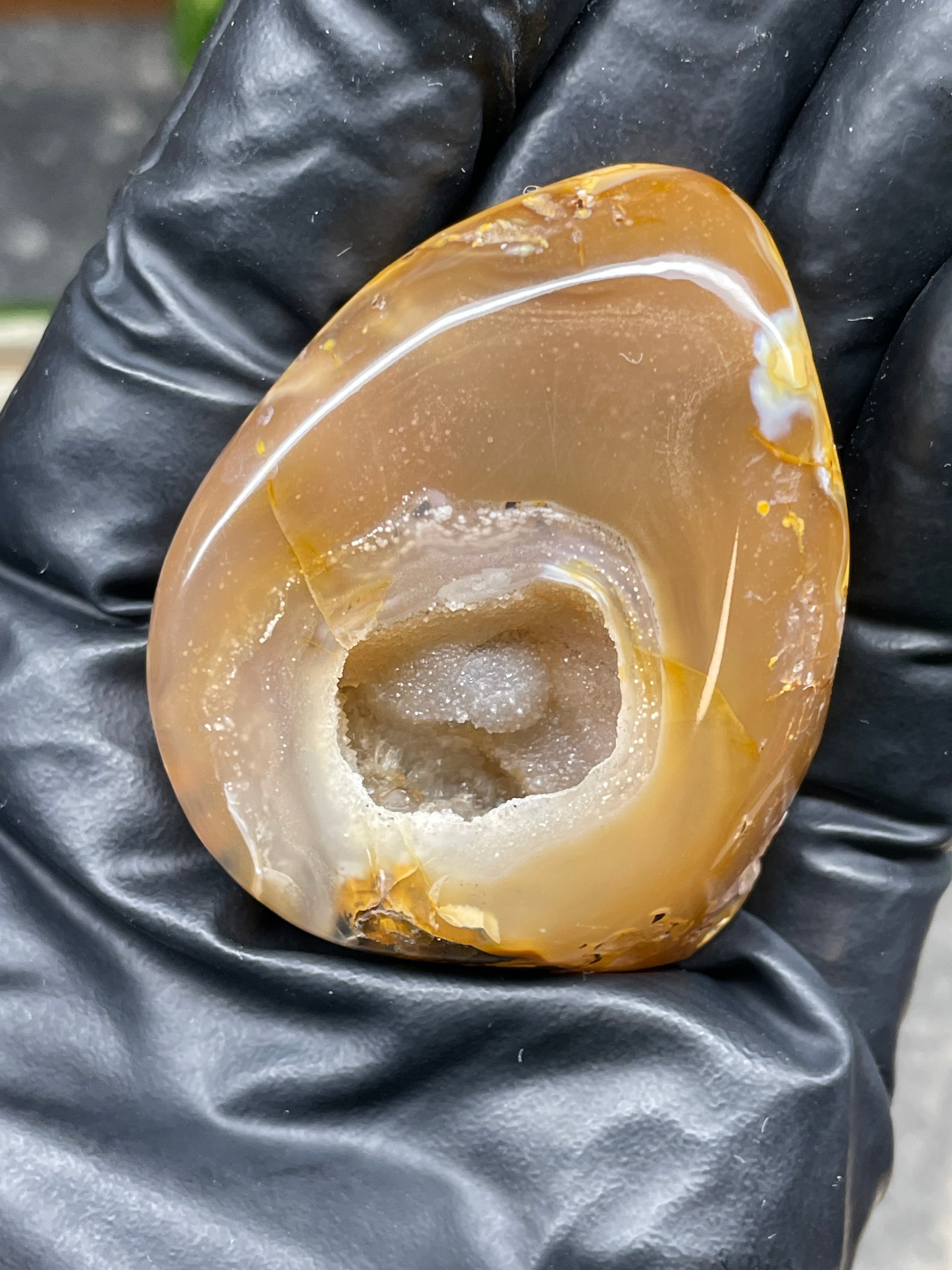 StoneBorn Creations Hand-Polished Banded Agate Pair with Druzy Crystal Centers – Rounded Freeform Stream Stone Halves