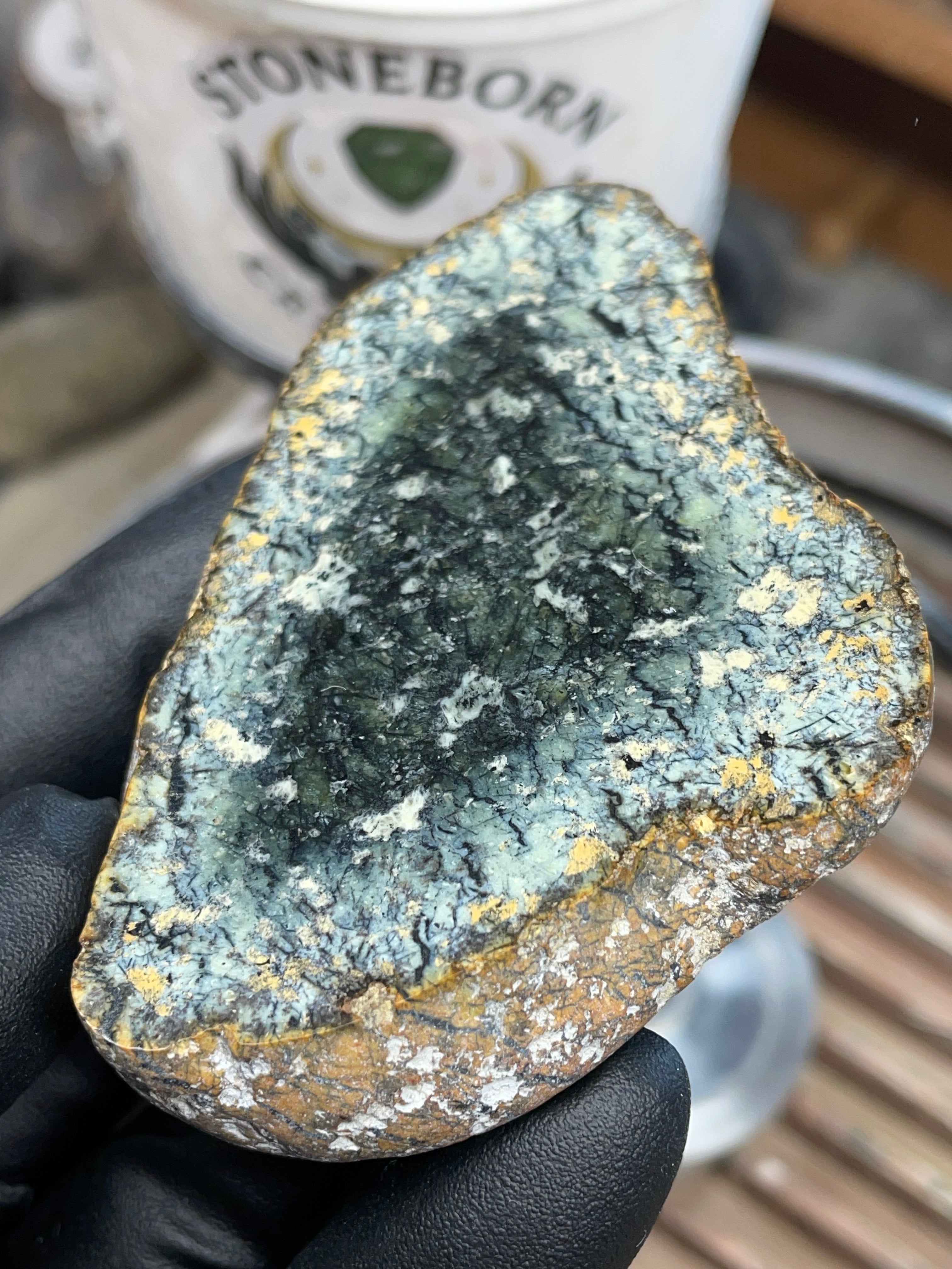 Hand-Collected Serpentine with Dark Green Core | Raw & Refined StoneBorn Slab