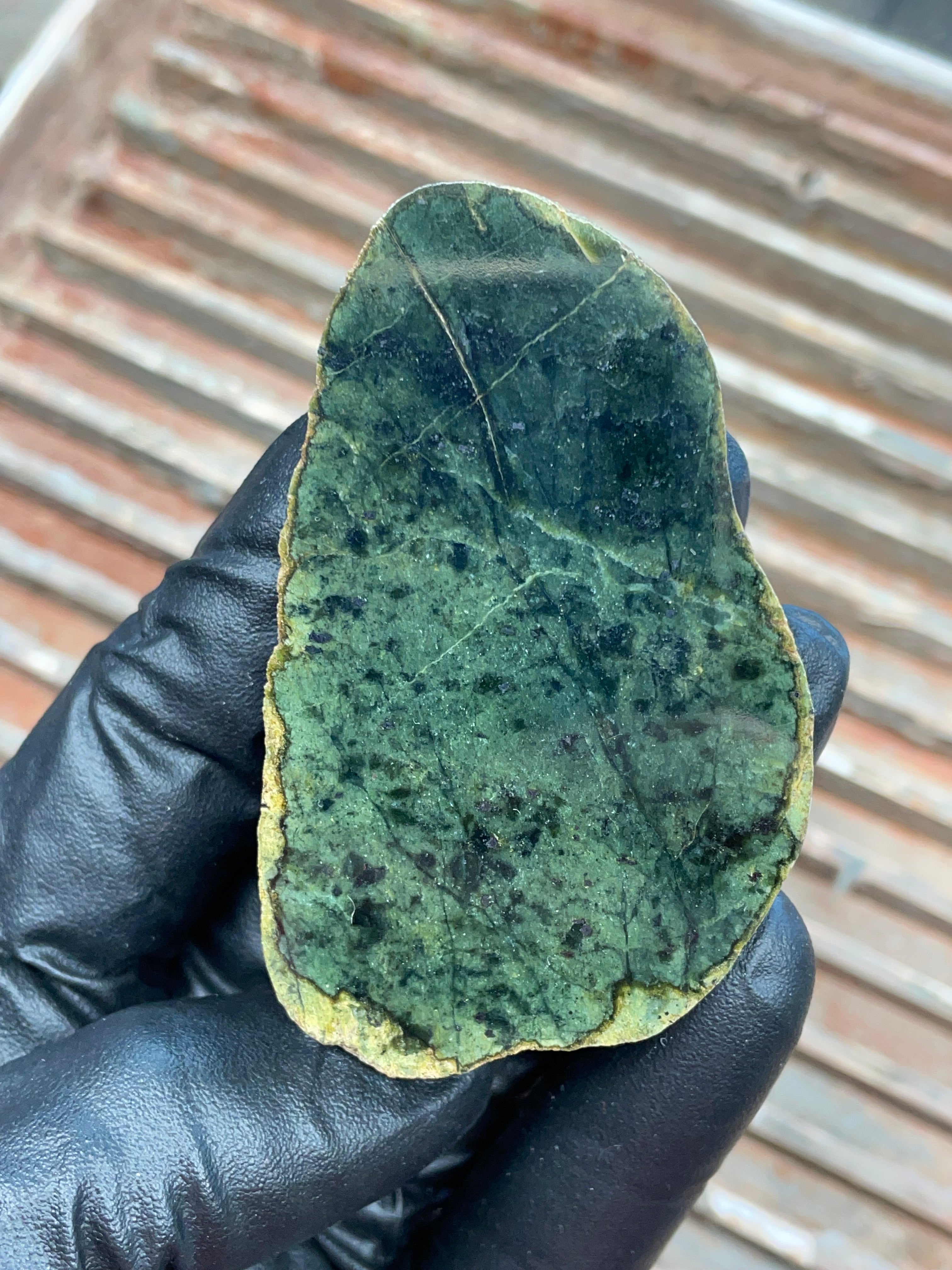 StoneBorn Creations | Polished Vermont Greenstone Slab — Deep Forest Green with Natural Ruby Tones
