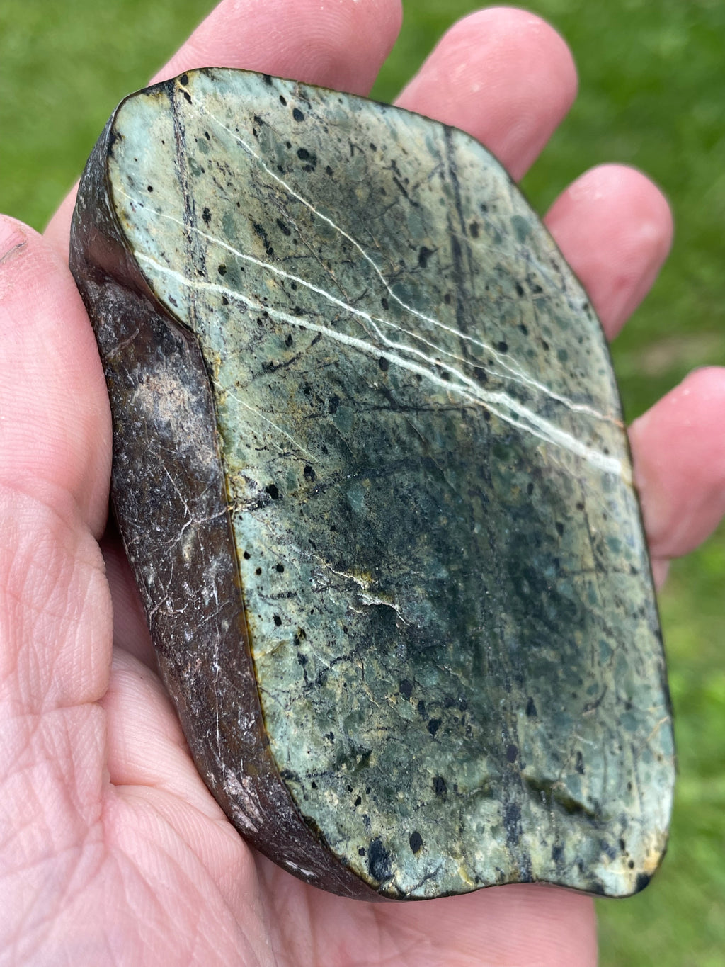 StoneBorn Creations – Natural Greenstone with White Mineral Veining | Hand-Polished River Stone