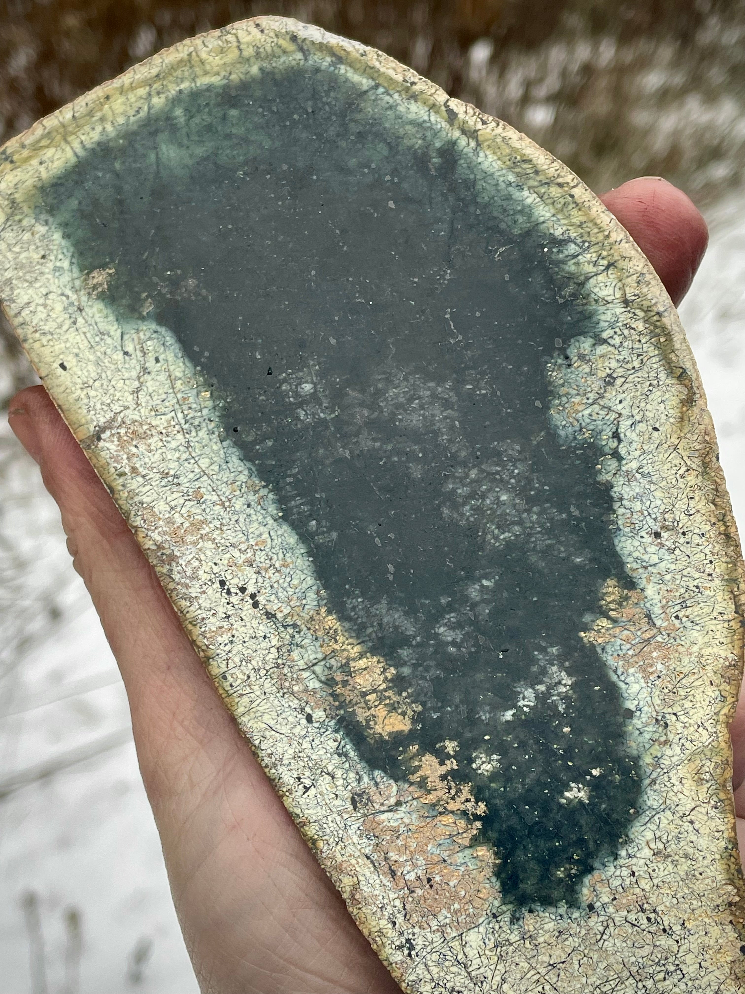 Polished Vermont Green Slate • Rare Crackle Pattern • Natural “Lake” Formation (Matched Halves Available)