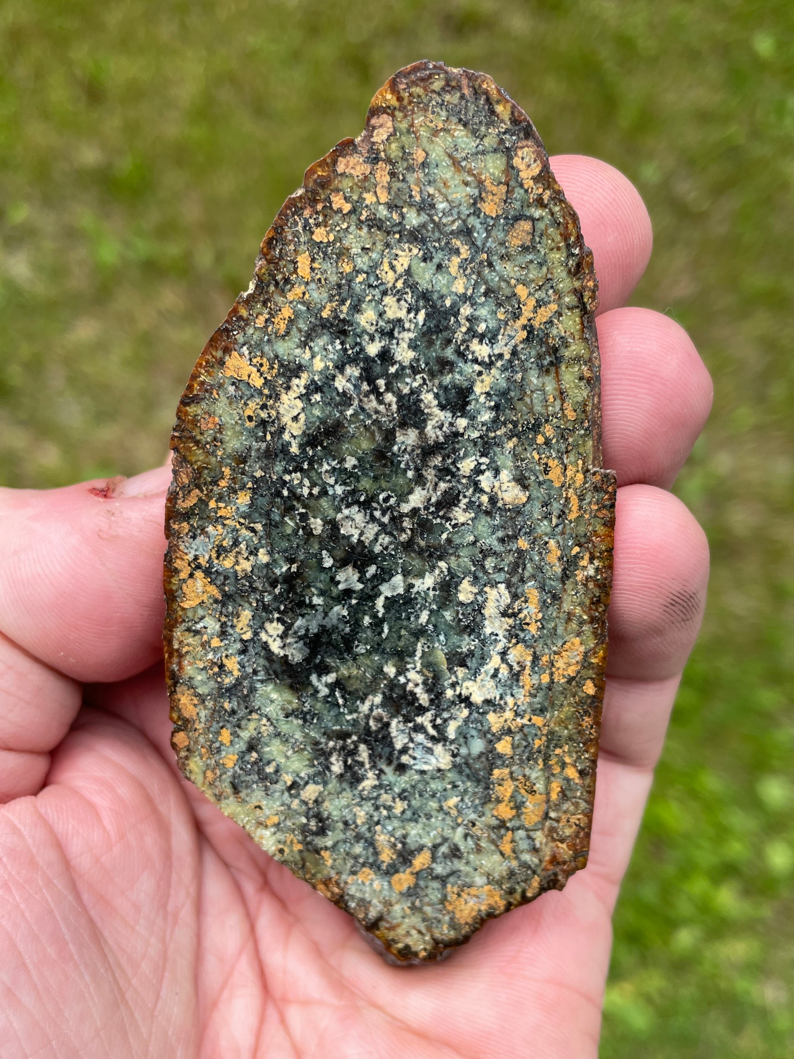 StoneBorn Creations Hand-Polished Vermont Serpentine Freeform Pair with Black Mineral Inclusions, Earth-Toned Matrix and Natural Split Display