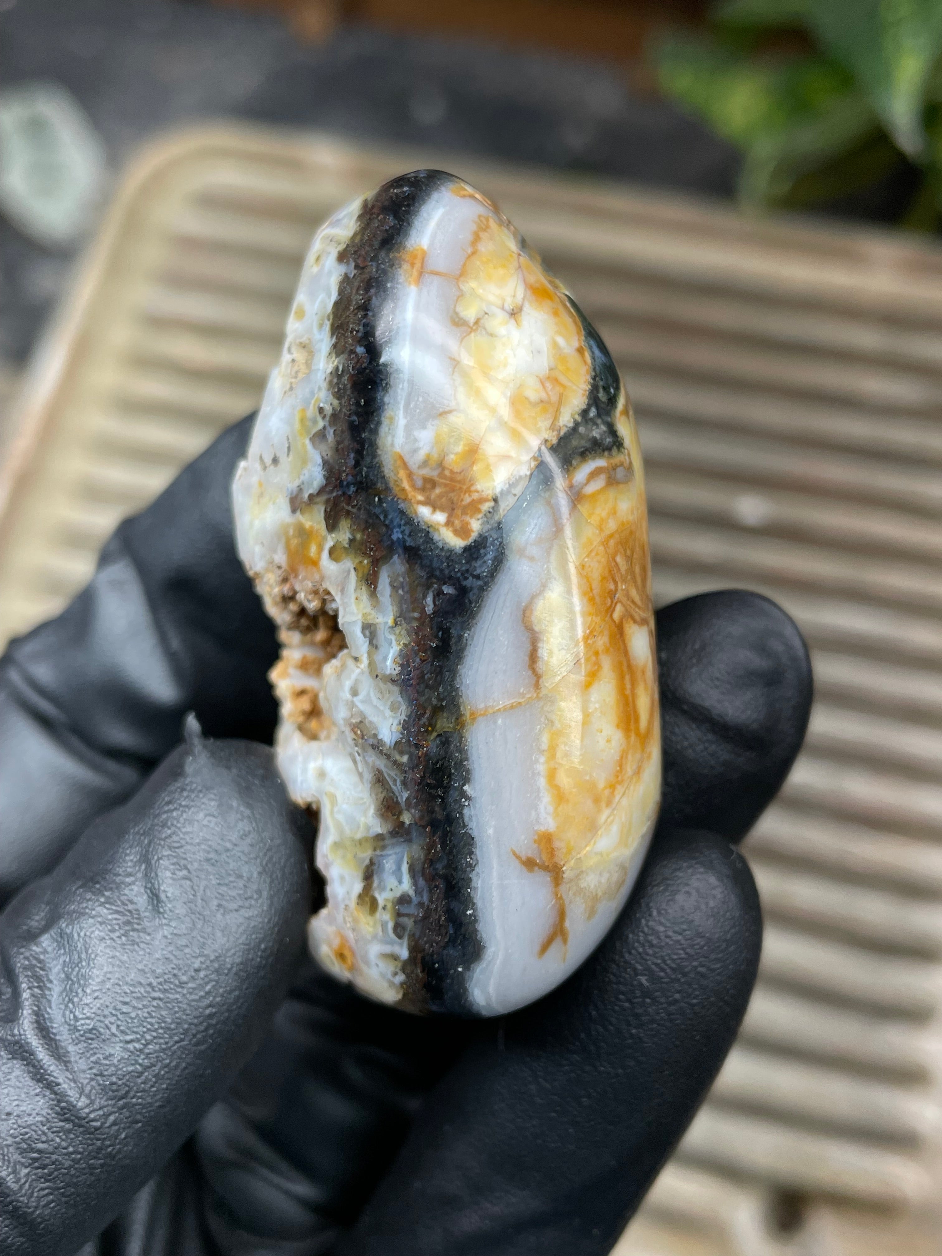 StoneBorn Creations Hand-Polished Crystal Pocket Agate Freeform | Raw Druzy Crown | Natural Chalcedony & Earth Tones