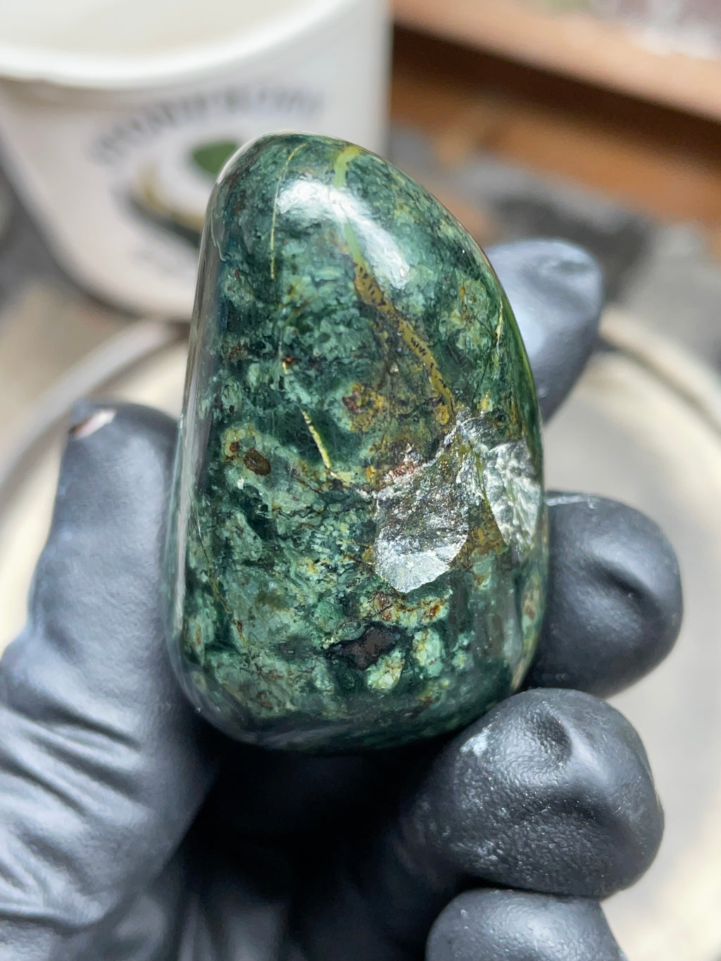 StoneBorn Creations Hand-Polished Vermont Serpentine with Deep Forest Greens, Golden Veining & Natural Mineral Inclusions
