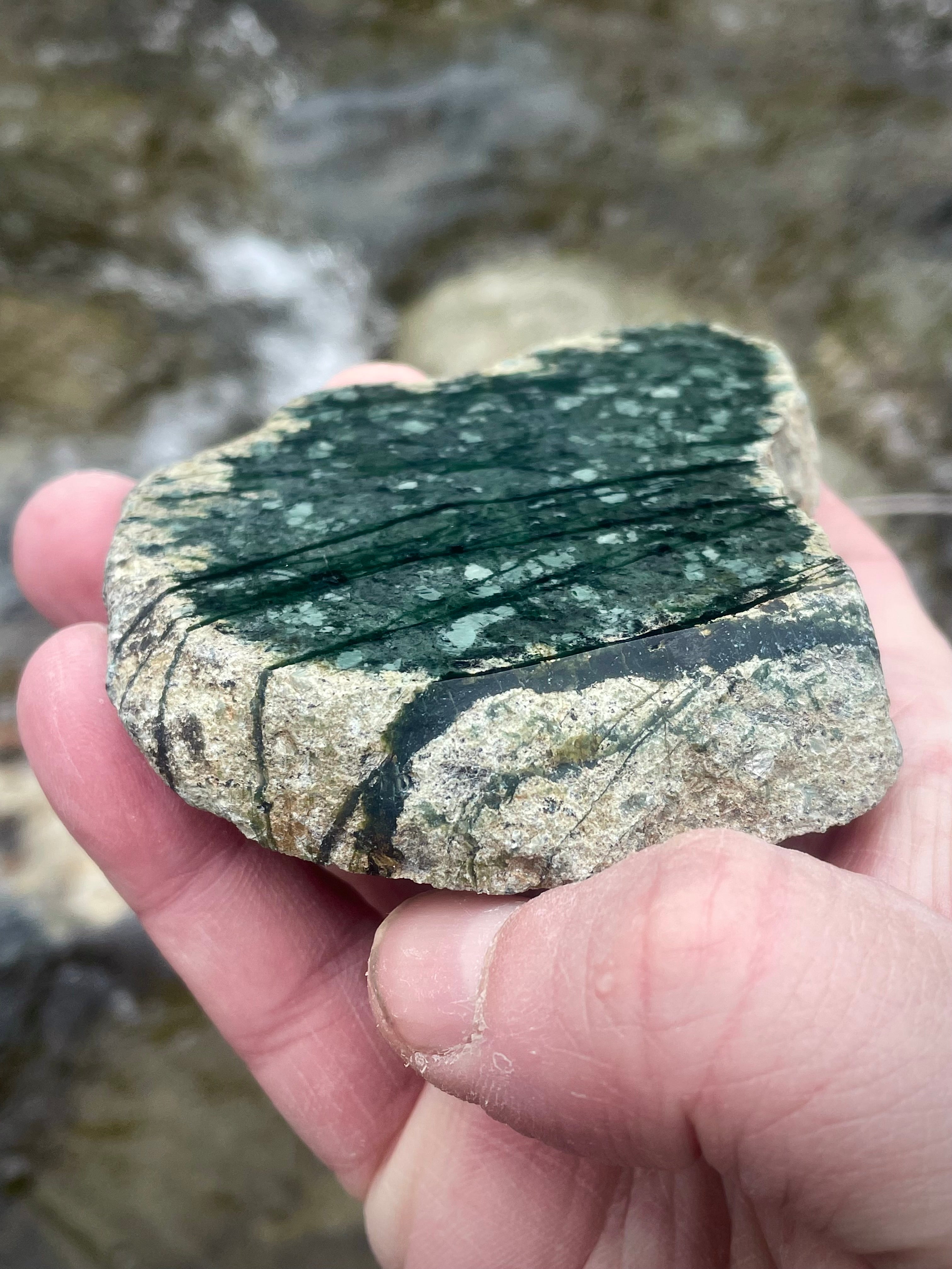 🌲 Polished Vermont Greenstone – Dual-Sided Finish with Forest-Line Banding