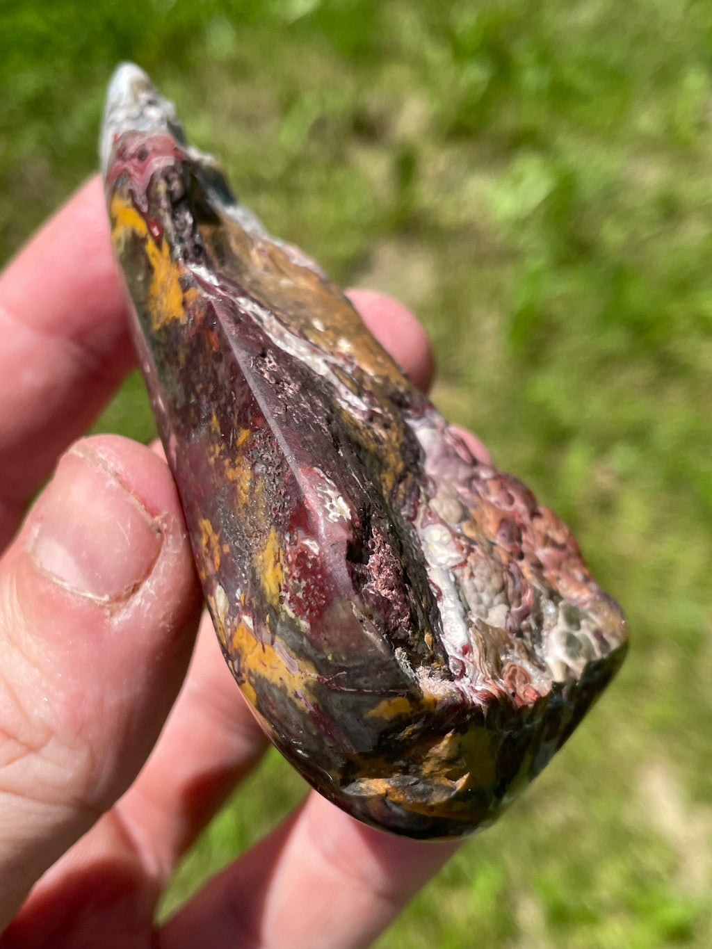 StoneBorn Creations Hand-Polished Lace Agate Freeform with Deep Crimson Banding, Intricate Fortification Patterns, and Natural Druzy Pocket