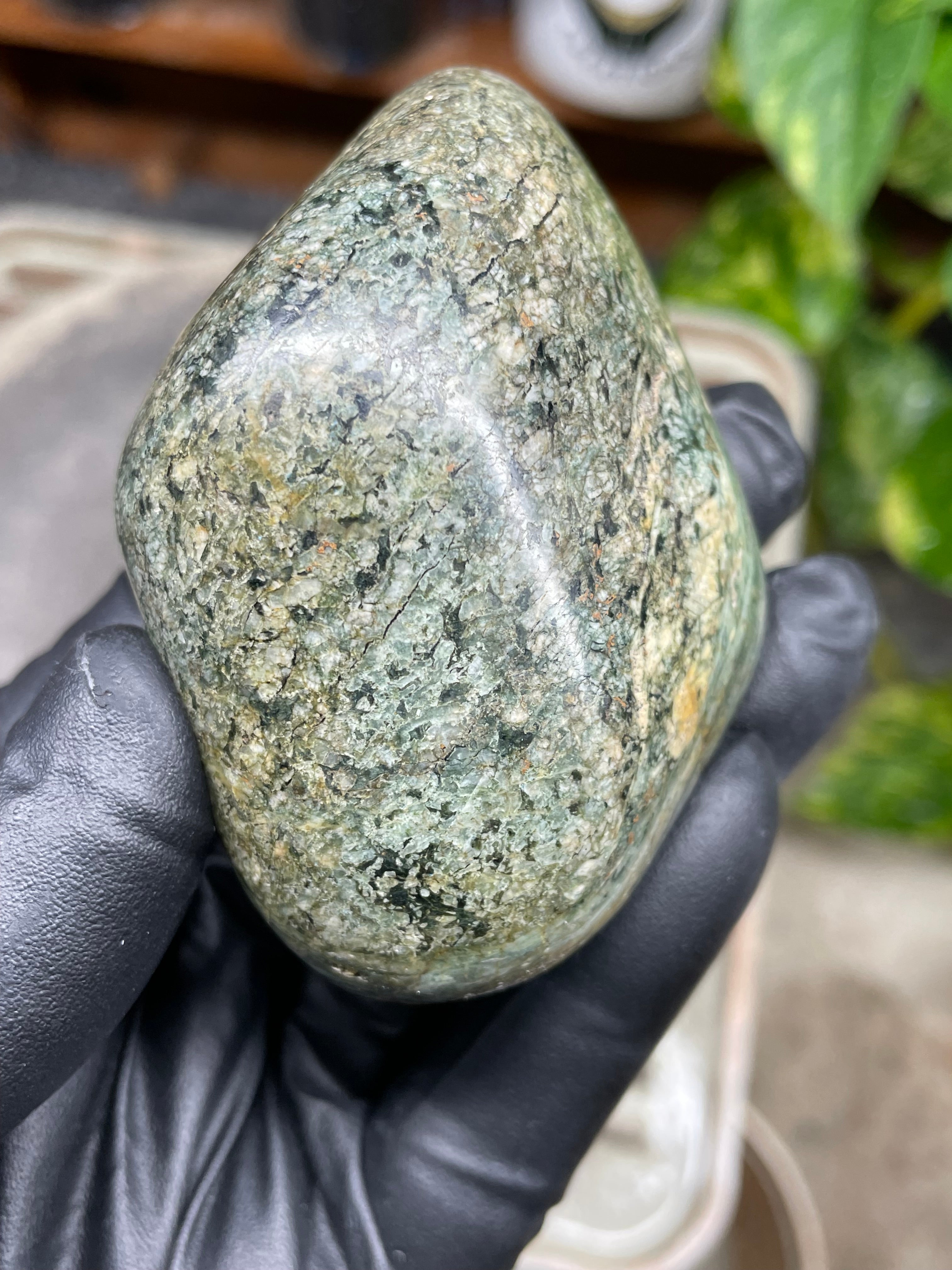 StoneBorn Creations Hand-Polished Vermont River Stone Freeform | Natural Green Mineral Texture Display Stone